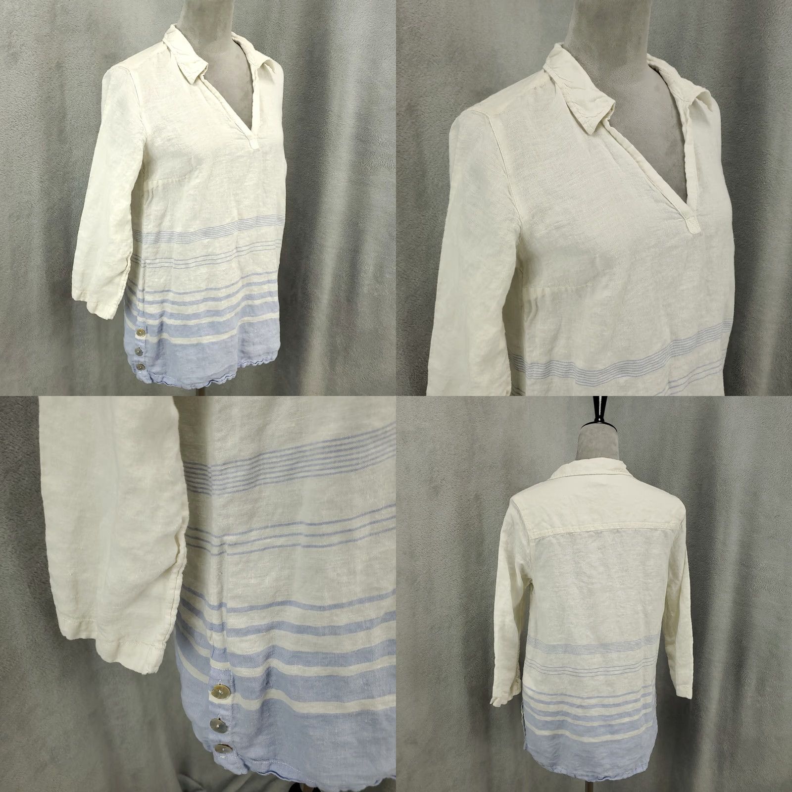 Vintage Sigrid Olsen Linen Top Womens Size Small Light Blue White V Neck Popover Tunic Blouse Shirt Size S / US 4 / IT 40 - 8 Thumbnail