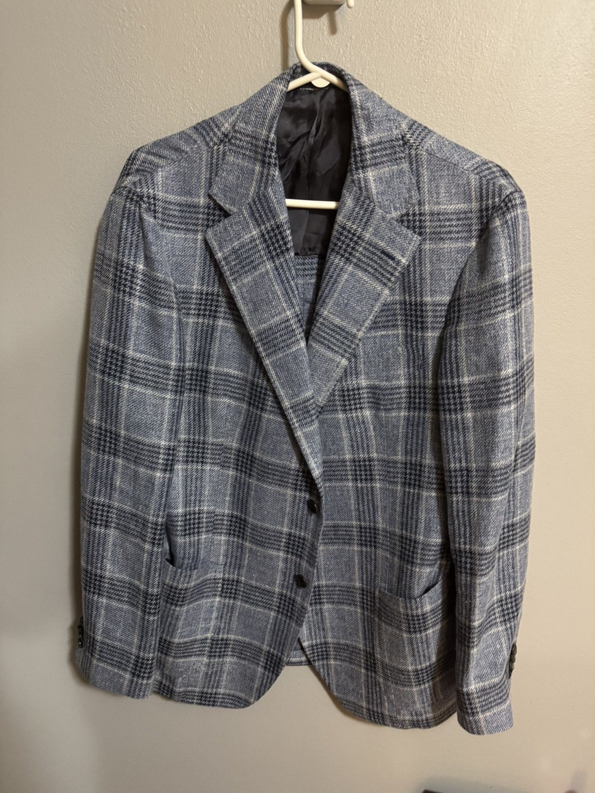 Ring Jacket Tito Alegretto Napoli Blue Plaid Check Blazer EU 52 Size 40R - 1 Thumbnail