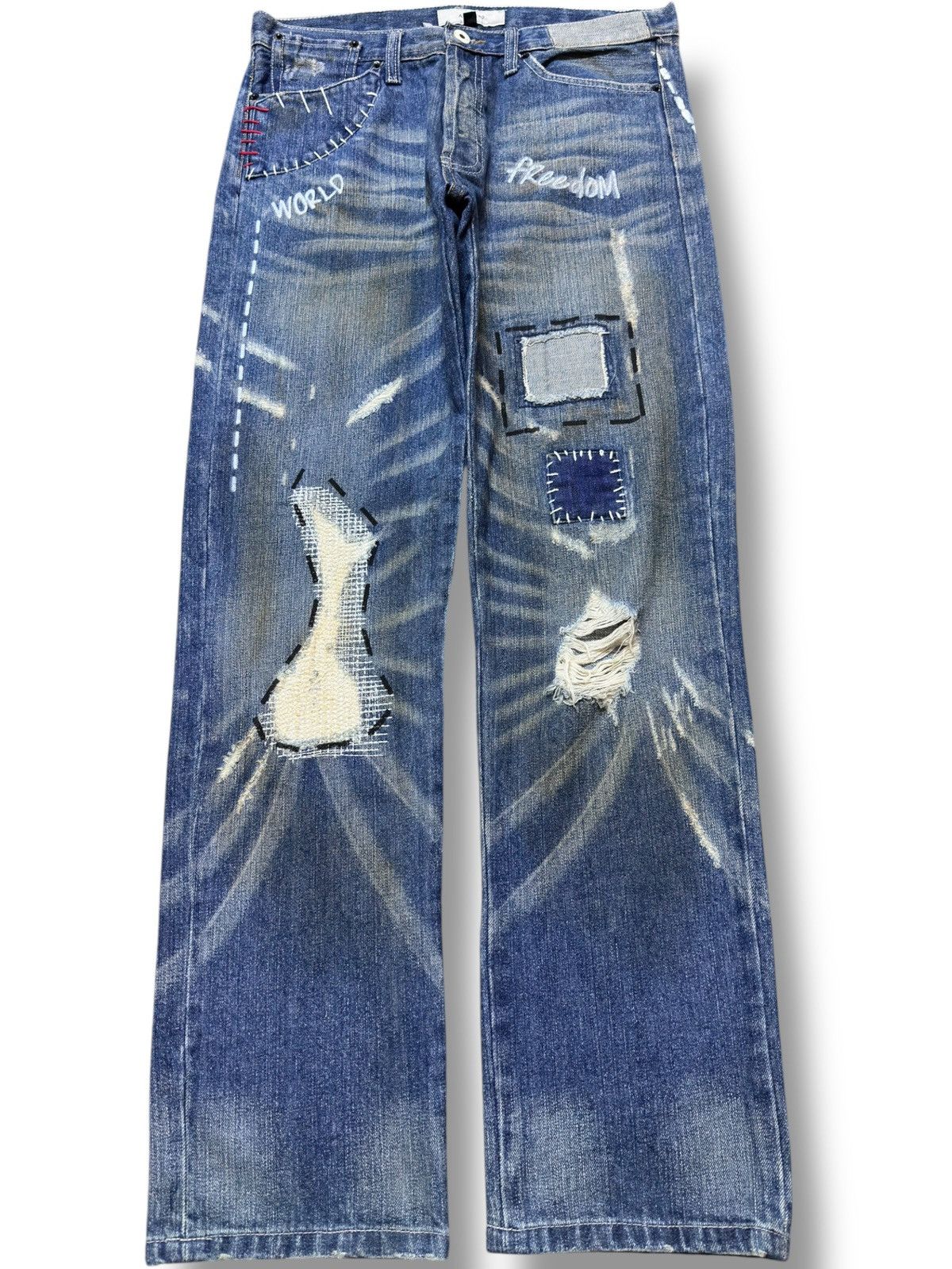 Antihero Vintage Antinero Whiskers Mudwash Sashiko Boro Denim Size US 32 / EU 48 - 1 Thumbnail