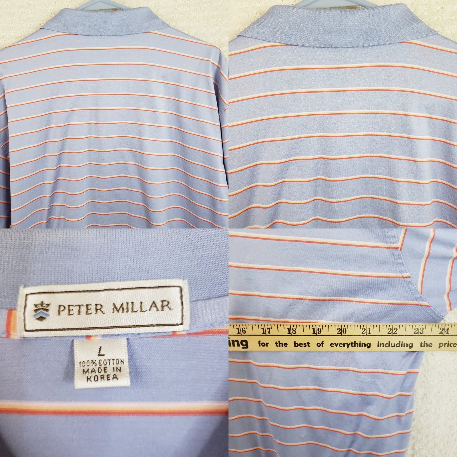 Peter Millar Peter Millar Golf Shirt Men L Blue Striped Cotton Polo Size US L / EU 52-54 / 3 - 8 Thumbnail