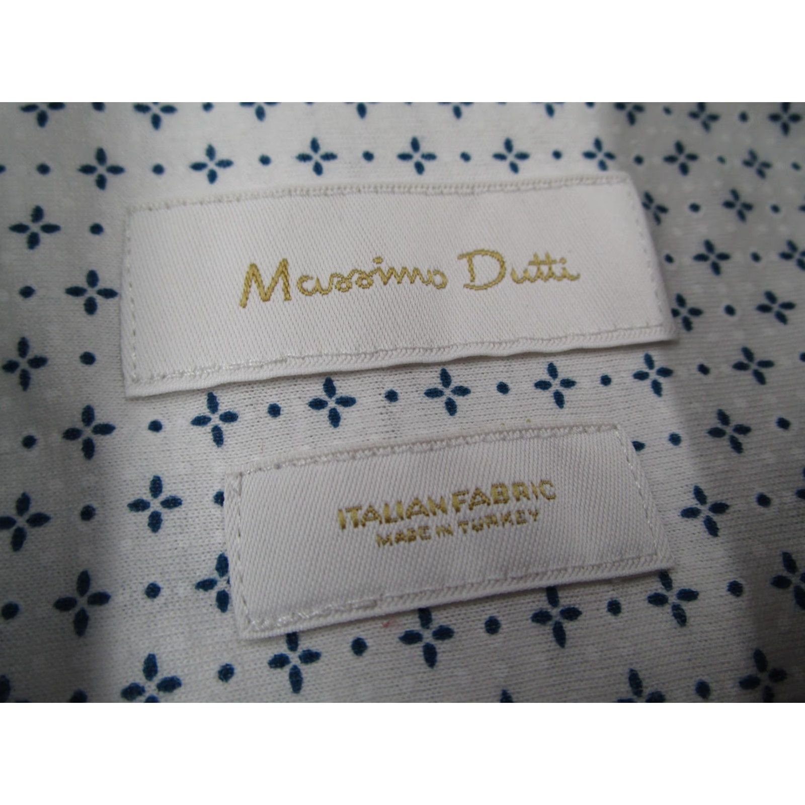 Massimo Dutti Massimo Dutti Dress Shirt Mens Medium White Blue Geometric Cotton Slim Fit Long Sleeve Size 40R - 3 Thumbnail
