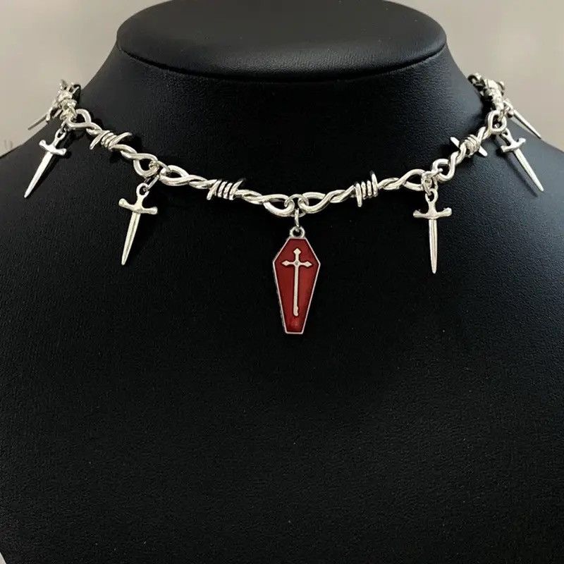 Jewelry Goth Dropping Oil Bloody Coffin Pendant Choker Necklace Size ONE SIZE - 1 Preview