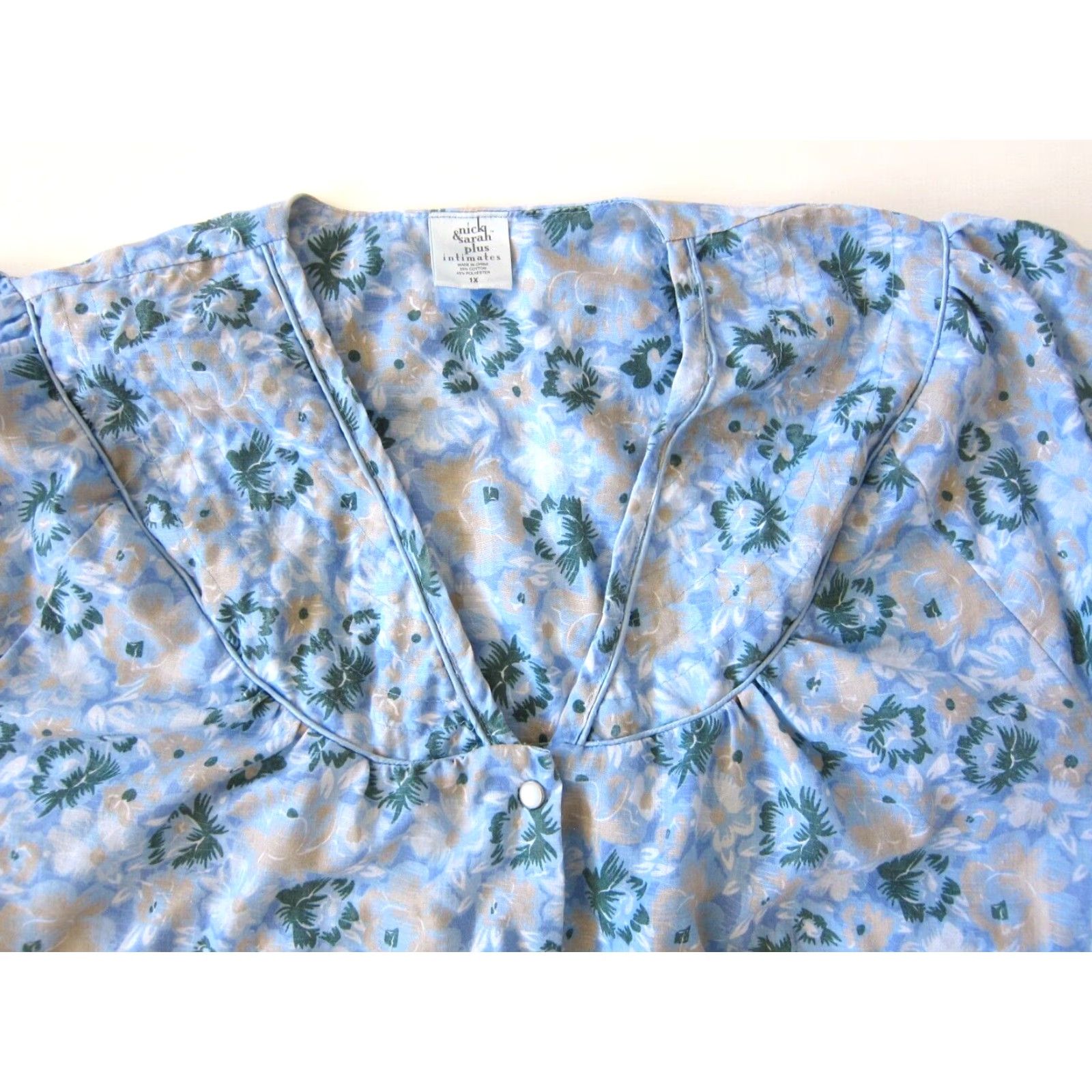Vintage VINTAGE Nick & Sarah Cotton Blue Green Floral Button Down Pocket Maxi House Dress Plus 1X Size XL / US 12-14 / IT 48-50 - 3 Thumbnail