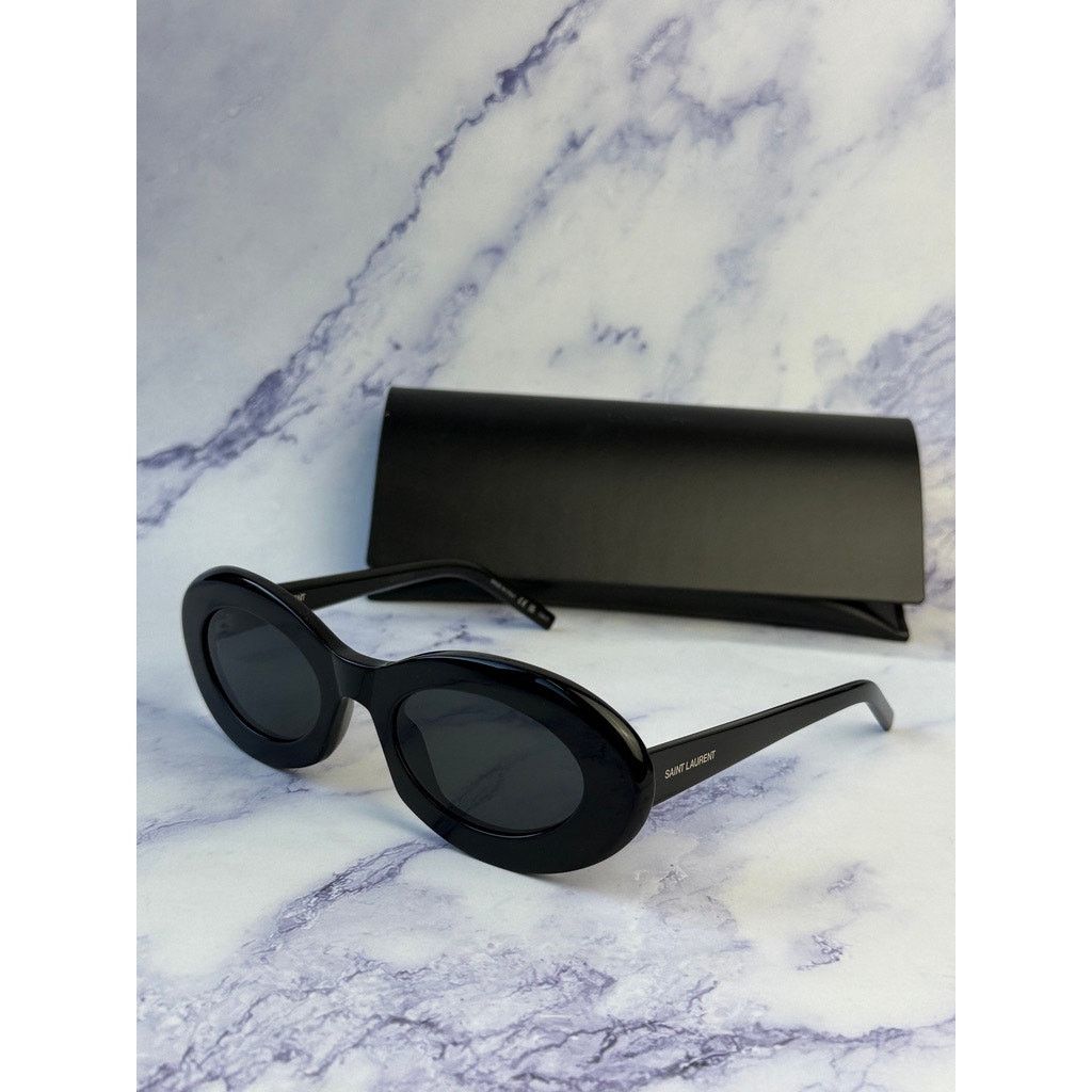 Saint Laurent Paris NEW Saint Laurent SL594 Oval Sunglasses in Black Size ONE SIZE - 2 Thumbnail