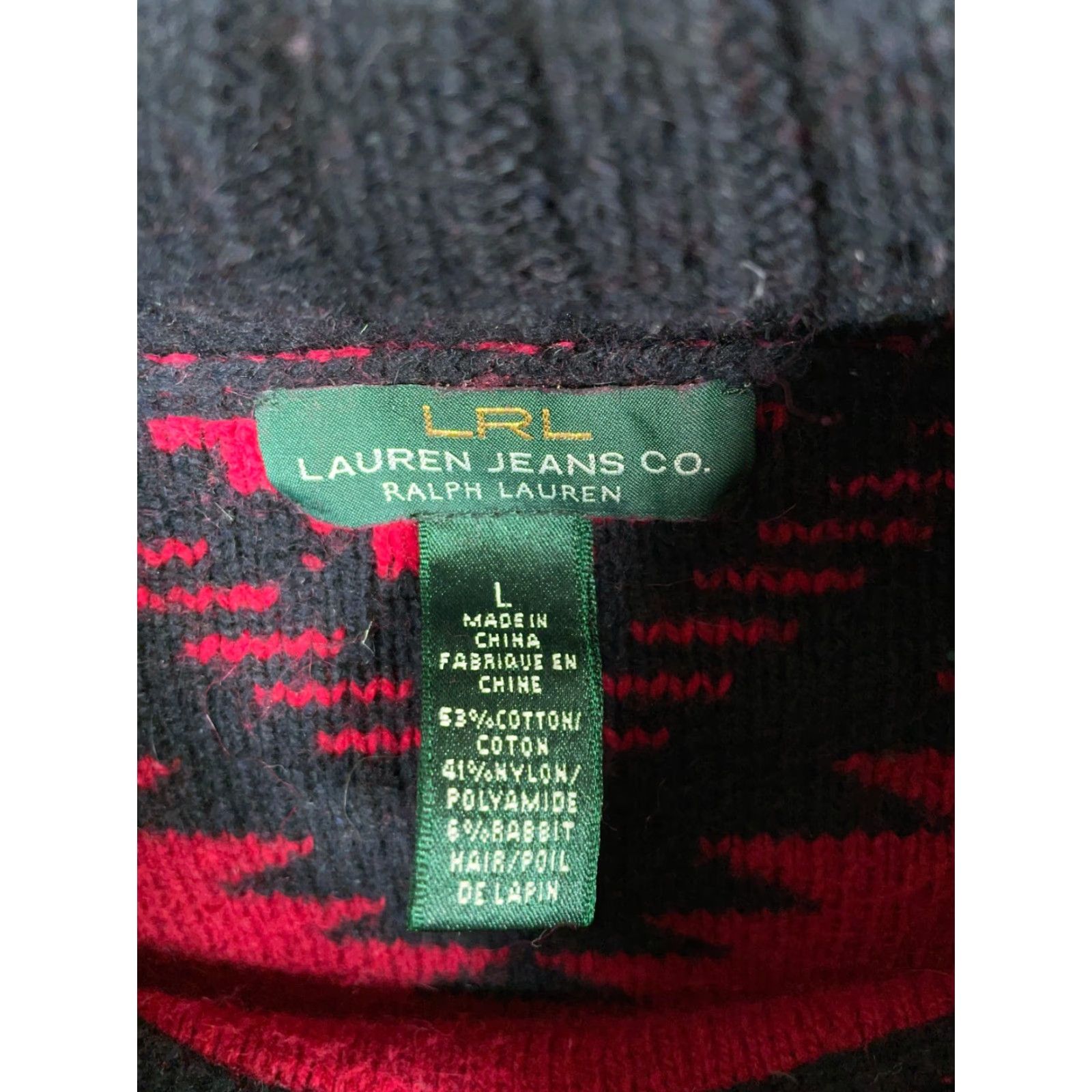 Ralph Lauren VINTAGE Lauren Ralph Lauren Fall Winter Sweater Women's Medium Red Black Aztec Geometric Turtleneck Pullover Bohemian 90s Size M / US 6-8 / IT 42-44 - 3 Thumbnail