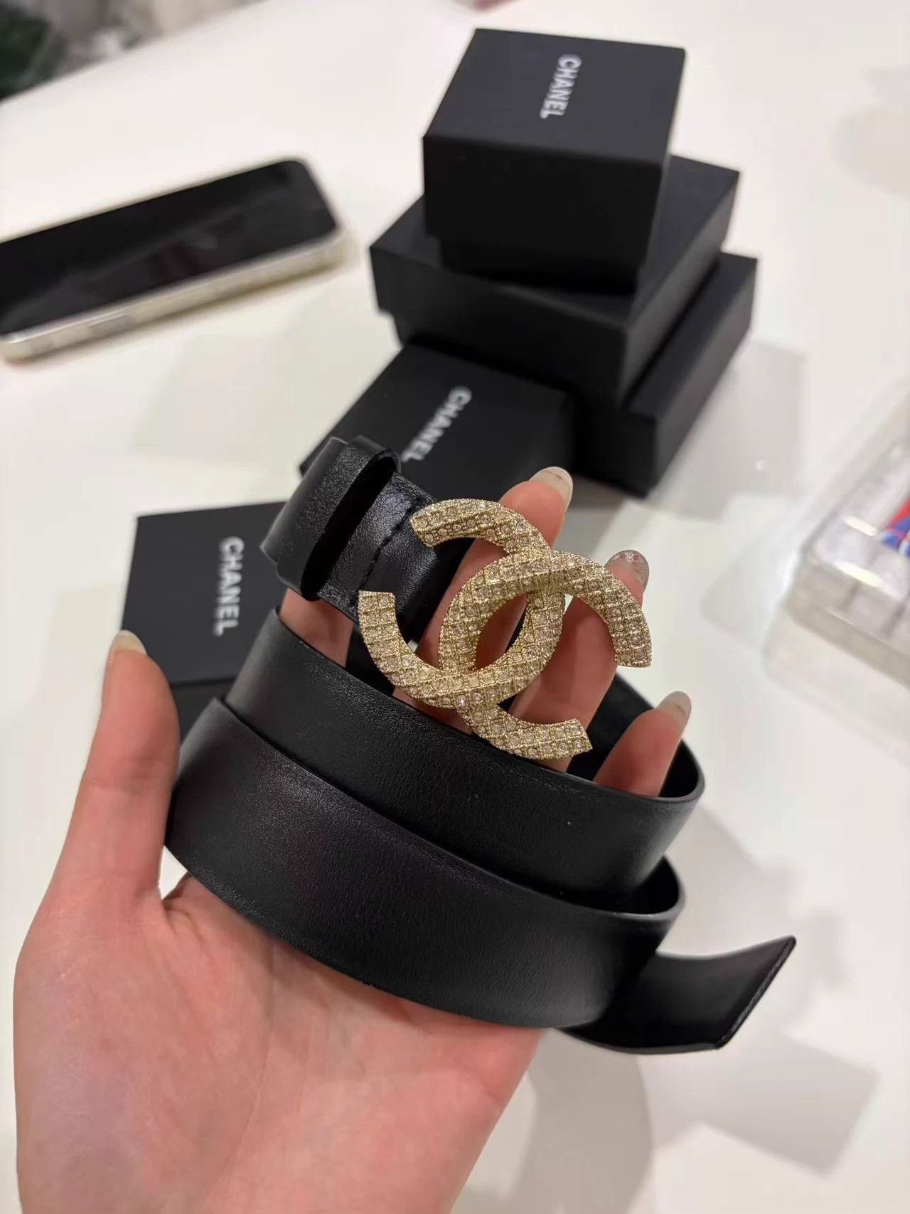 Chanel Chanel CC Pave Diamond Black & Gold Belt 99 New Size 80/32 Size ONE SIZE - 1 Thumbnail
