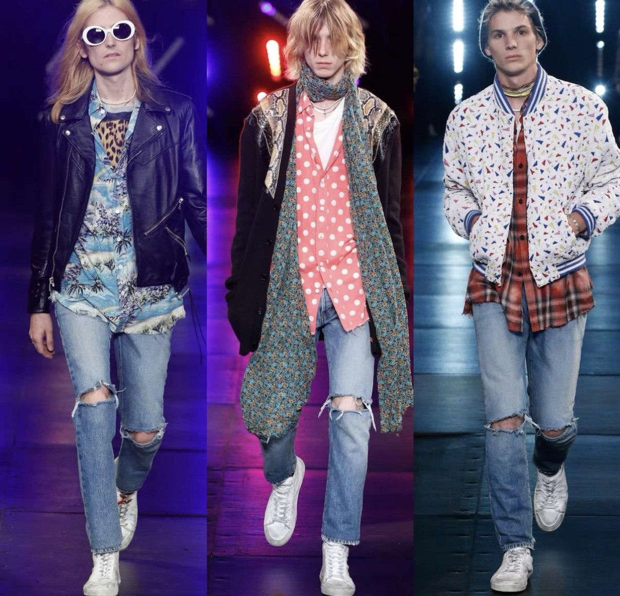 Saint Laurent Paris SLP 16SS Runway "Cat Paw" Light Blue Patch Slash Denim Jeans Size US 33 - 9 Thumbnail