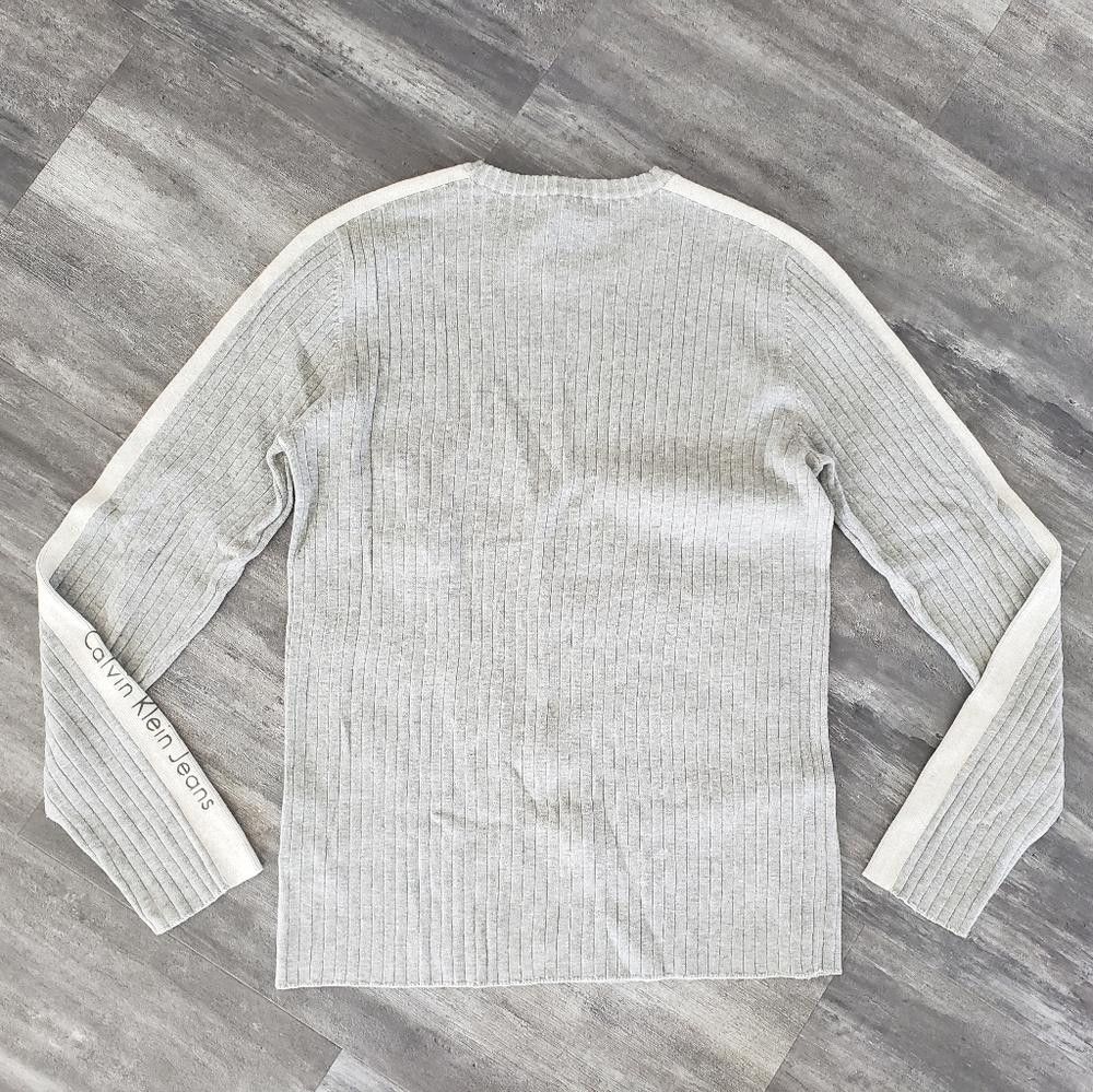 Designer Grey Ribbed Calvin Klein Crewneck Pullover Size US M / EU 48-50 / 2 - 2 Thumbnail