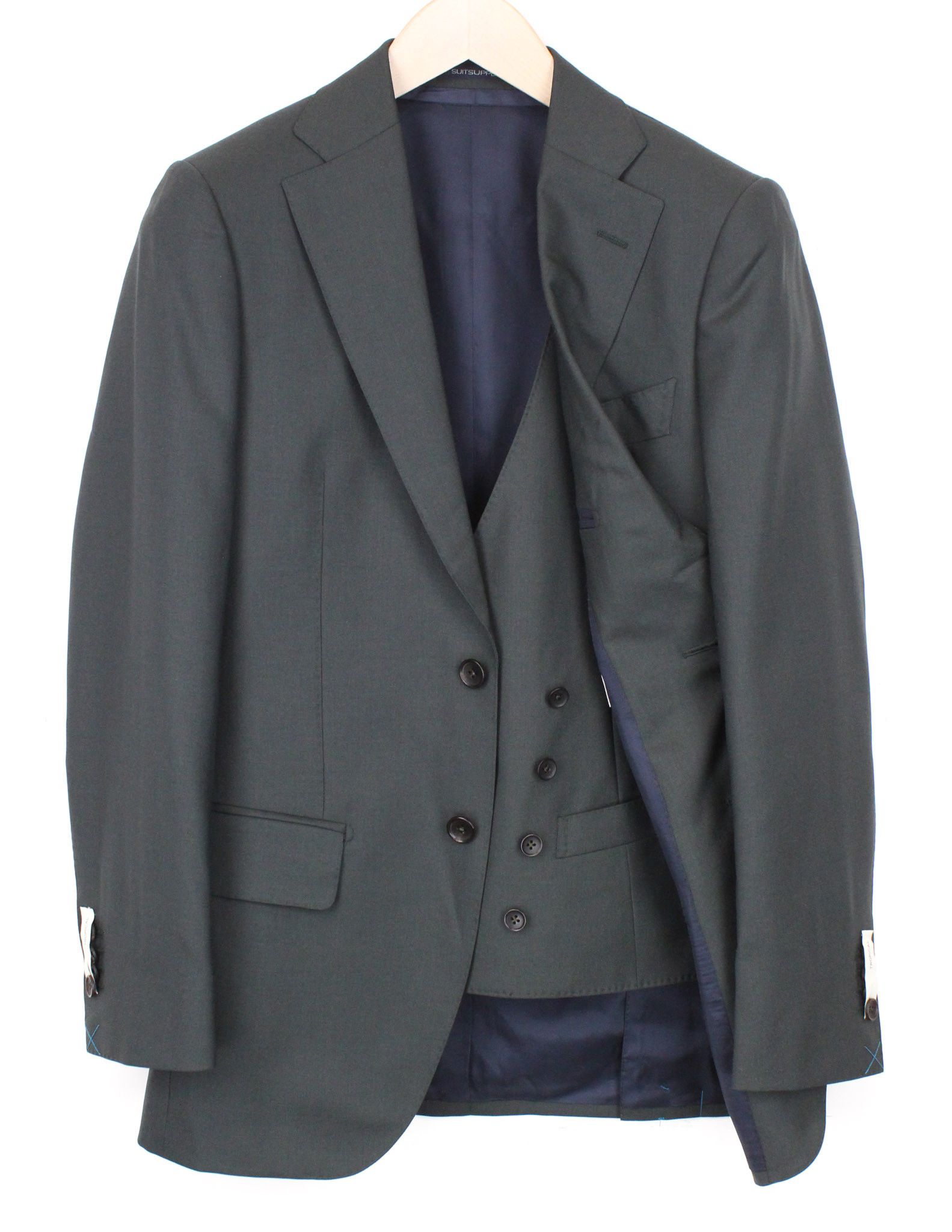 image of Suitsupply Lazio Uk32R Blazer Waistcoat Green Lined Wool Suit 71364, Men's (Size 34S)