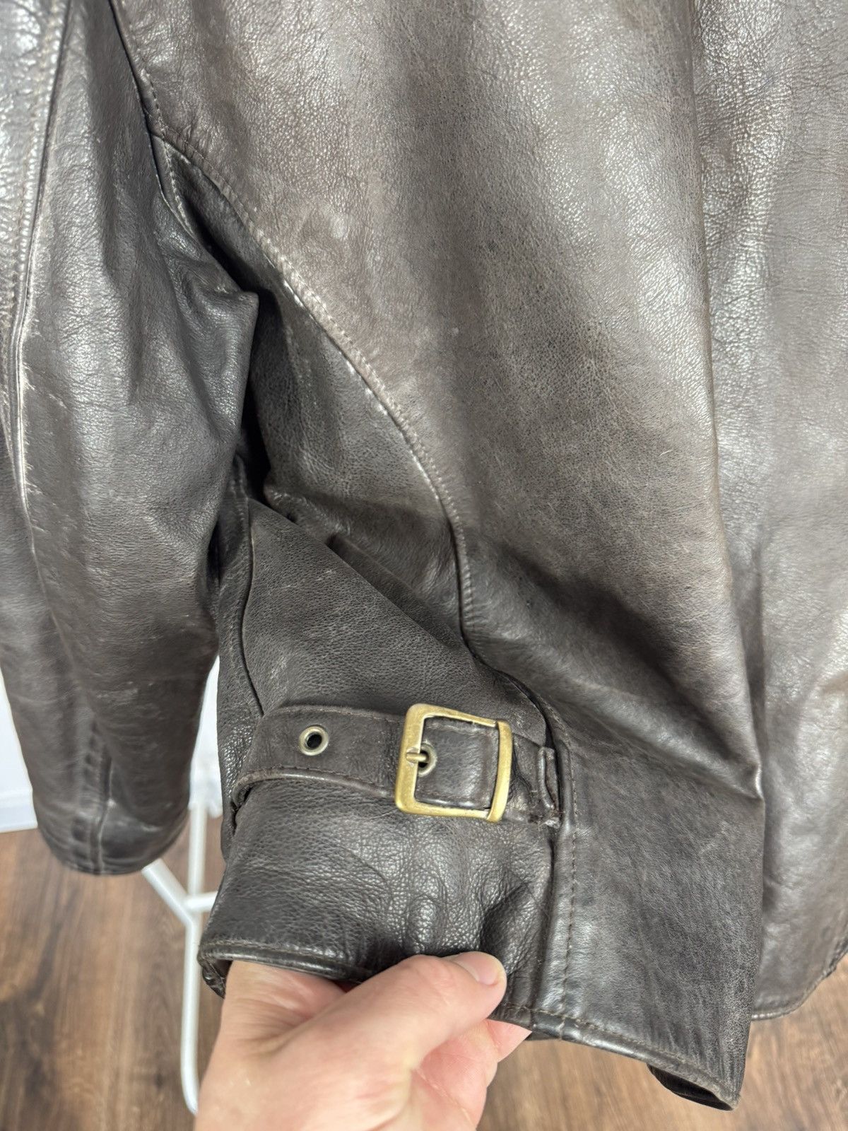 Leather Vintage Heavy Distressed Leather Jacket Brown Zip Biker Men Size US XL / EU 56 / 4 - 16 Thumbnail
