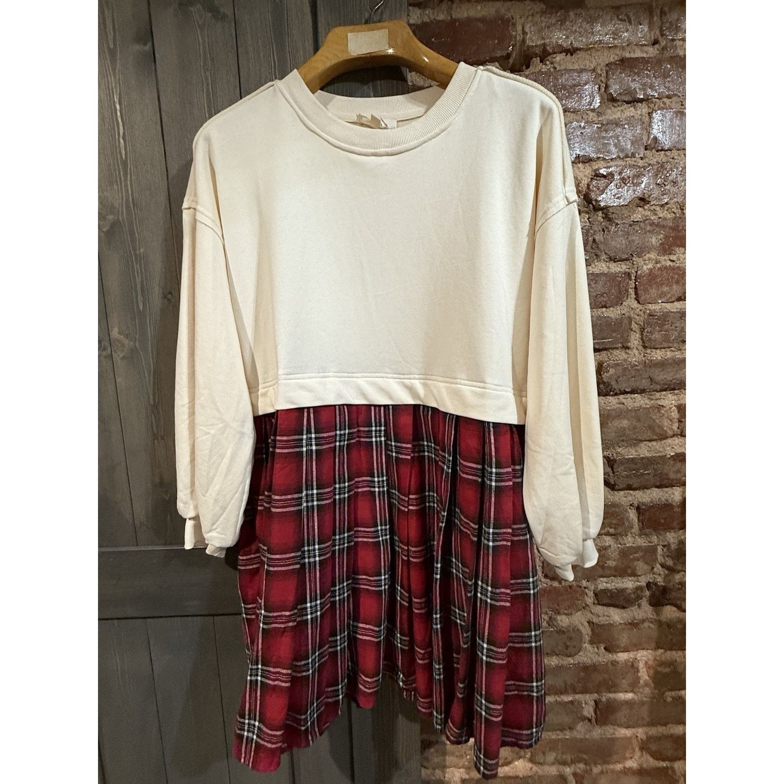 Anthropologie Entro NWT Holly Mix Media Sweatshirt & Plaid Dress Sz S Size S / US 4 / IT 40 - 2 Thumbnail