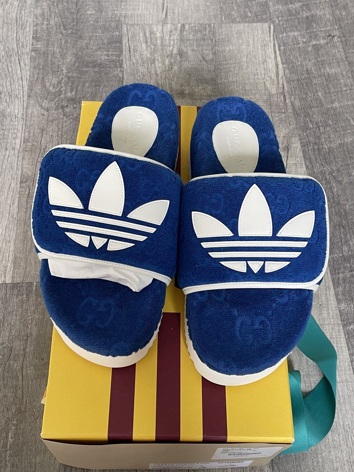 Adidas × Gucci Gucci X Adidas Slides Blue Size US 8 / EU 41 - 2 Thumbnail