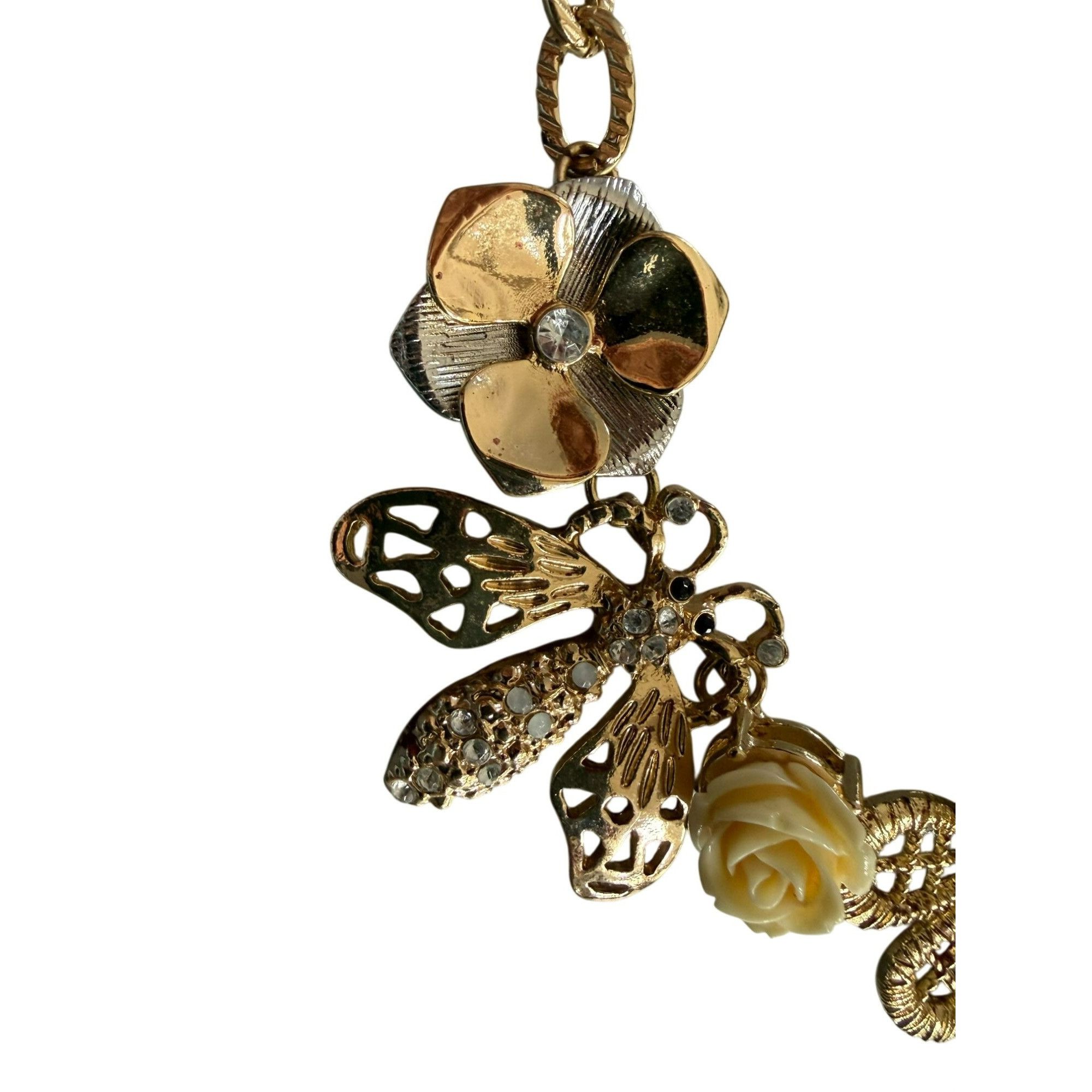 Other Chunky Gold-Tone Floral Insect Statement Necklace With Cryst Size ONE SIZE - 3 Thumbnail