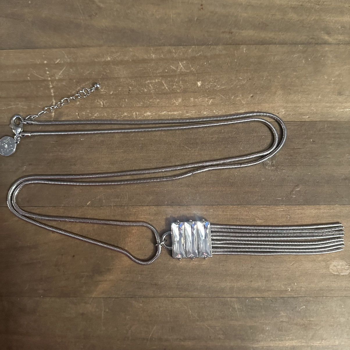 White House Black Market WHBM long silver tone chain tassel pendant necklace Size ONE SIZE - 2 Thumbnail