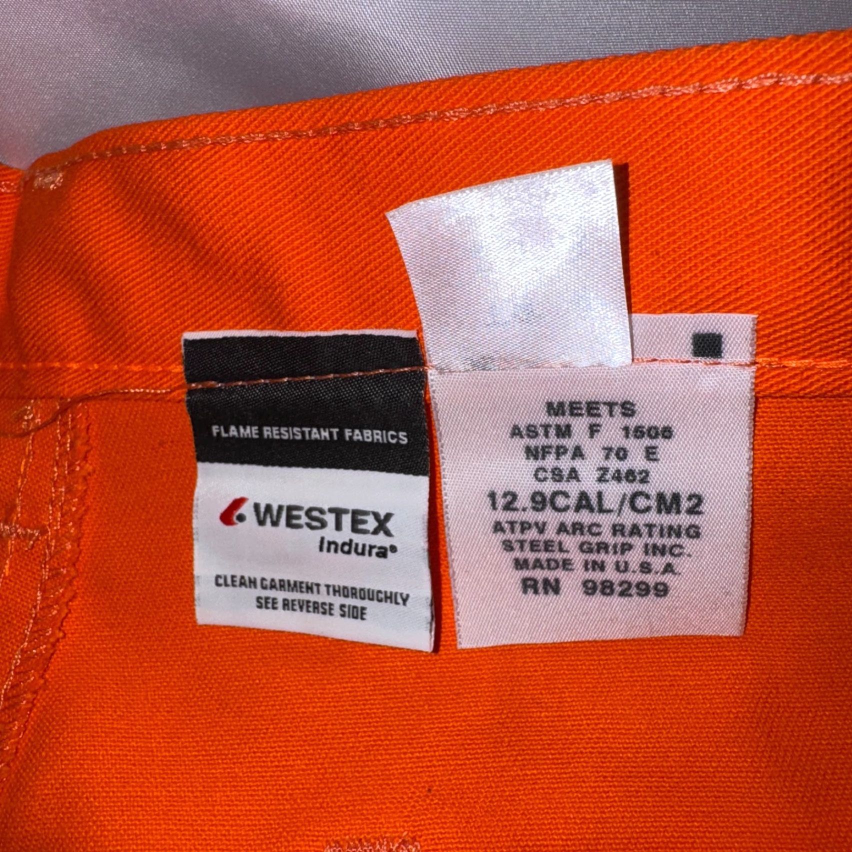 Vintage WESTEX INDURA FR Flame Resistant Orange Welding Jeans Pant 40x30 Men Regular Denim 100% Cotton Straight Inseam 30in Mens Size US 40 / EU 56 - 2 Thumbnail