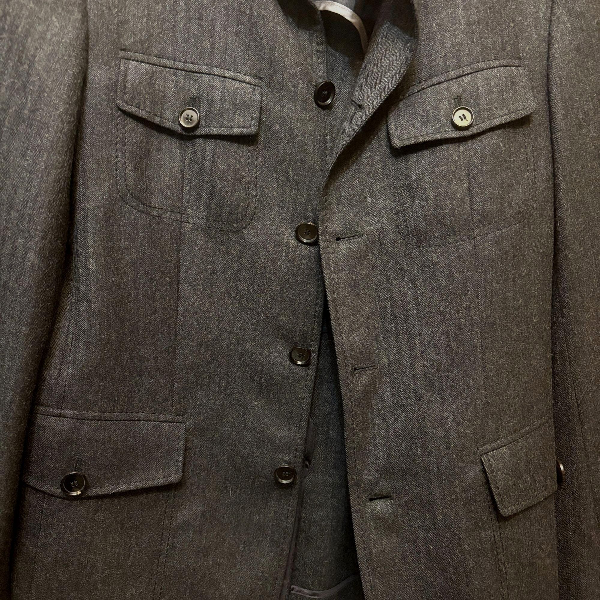 Hugo Boss Hugo Boss $450 Mens Herringbone Charcoal Gray Wool Military Size 38R - 3 Thumbnail