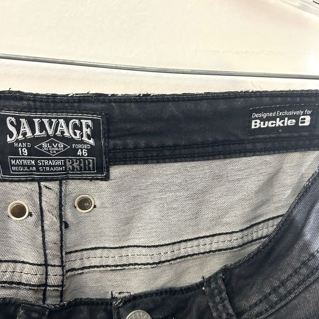 Vintage Salvage Straight Leg Jeans Mens Black 33R 31in Inseam Buckle Exclusive SLVG 23-460 Size US 33 - 2 Thumbnail