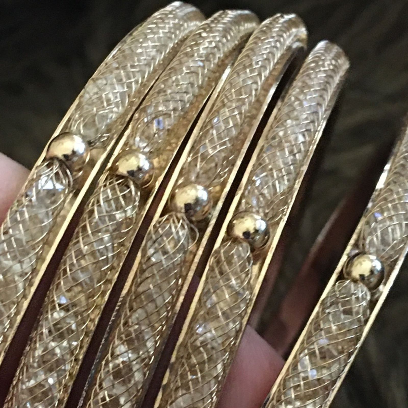 Jewelry Lot of 5 crystal under mesh gold bangle bracelets Size ONE SIZE - 5 Thumbnail