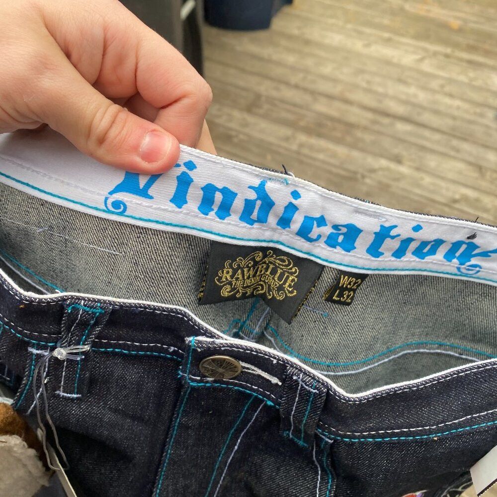 Japanese Brand × Vintage Vintage Y2K Embroidered Raw Blue Vindication Jeans Size 32 Size US 32 / EU 48 - 7 Thumbnail