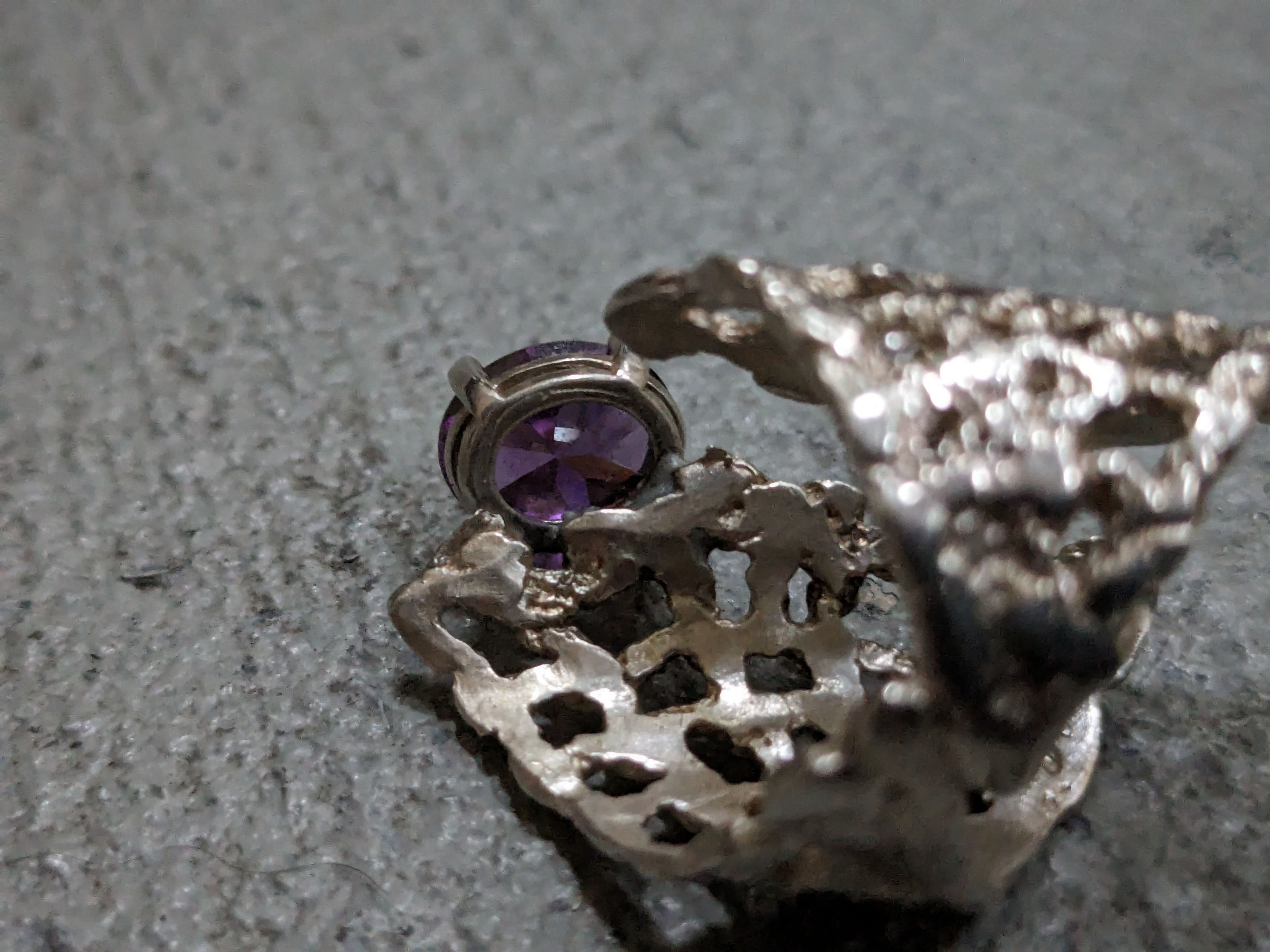 Jewelry Sterling Silver Ring Amethyst Size 8 Adjustable Brutalist Size ONE SIZE - 11 Thumbnail