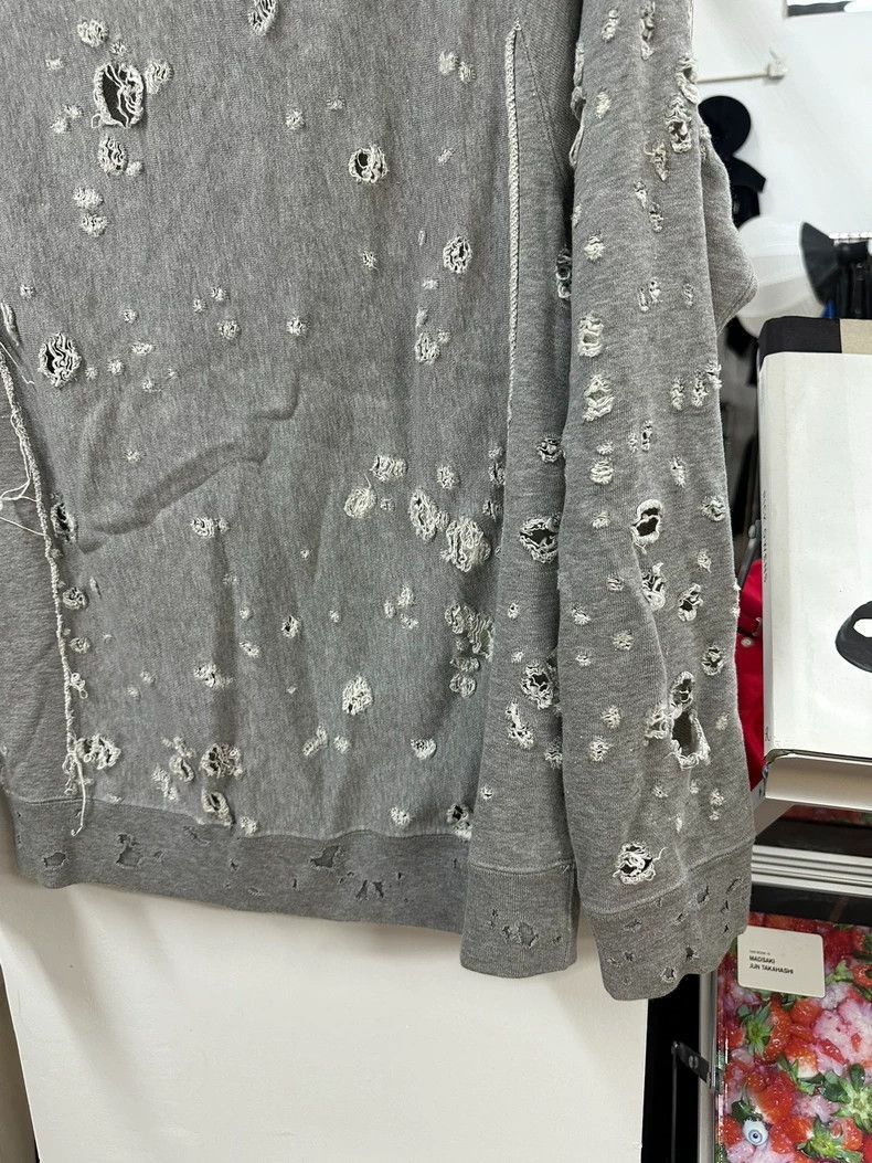 Takahiromiyashita The Soloist. Distressed Gray Sweatshirt with Holes- DMC-2508 Size US L / EU 52-54 / 3 - 5 Thumbnail