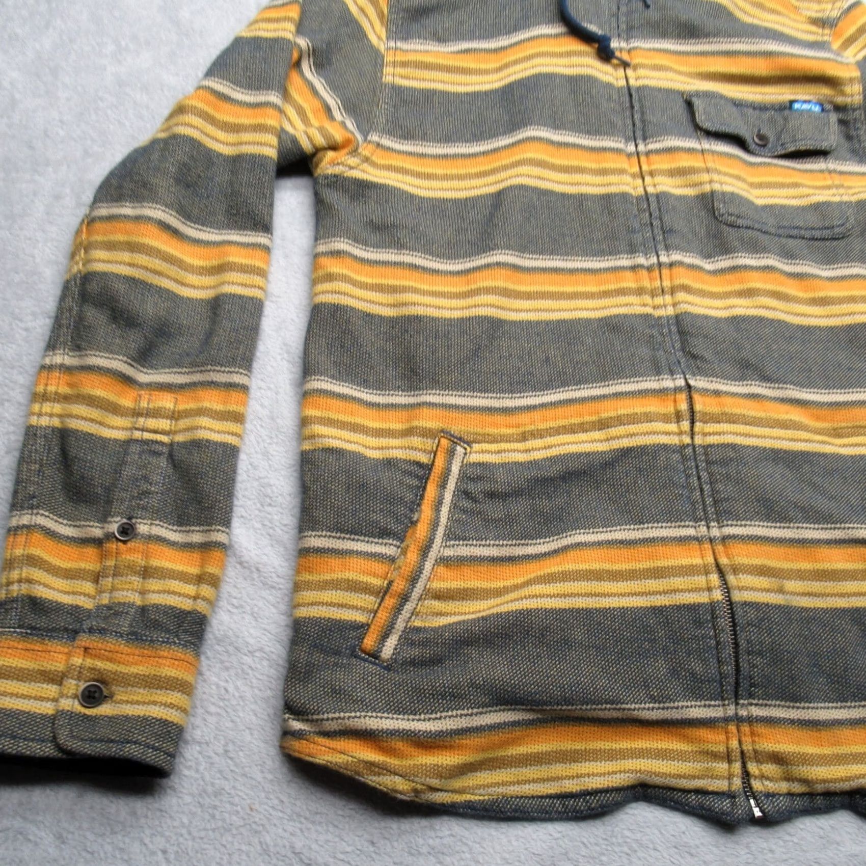 KAVU Kavu Mens Medium Full Zip Hoodie Gray Yellow Striped Pockets Sweatshirt Size US M / EU 48-50 / 2 - 7 Thumbnail