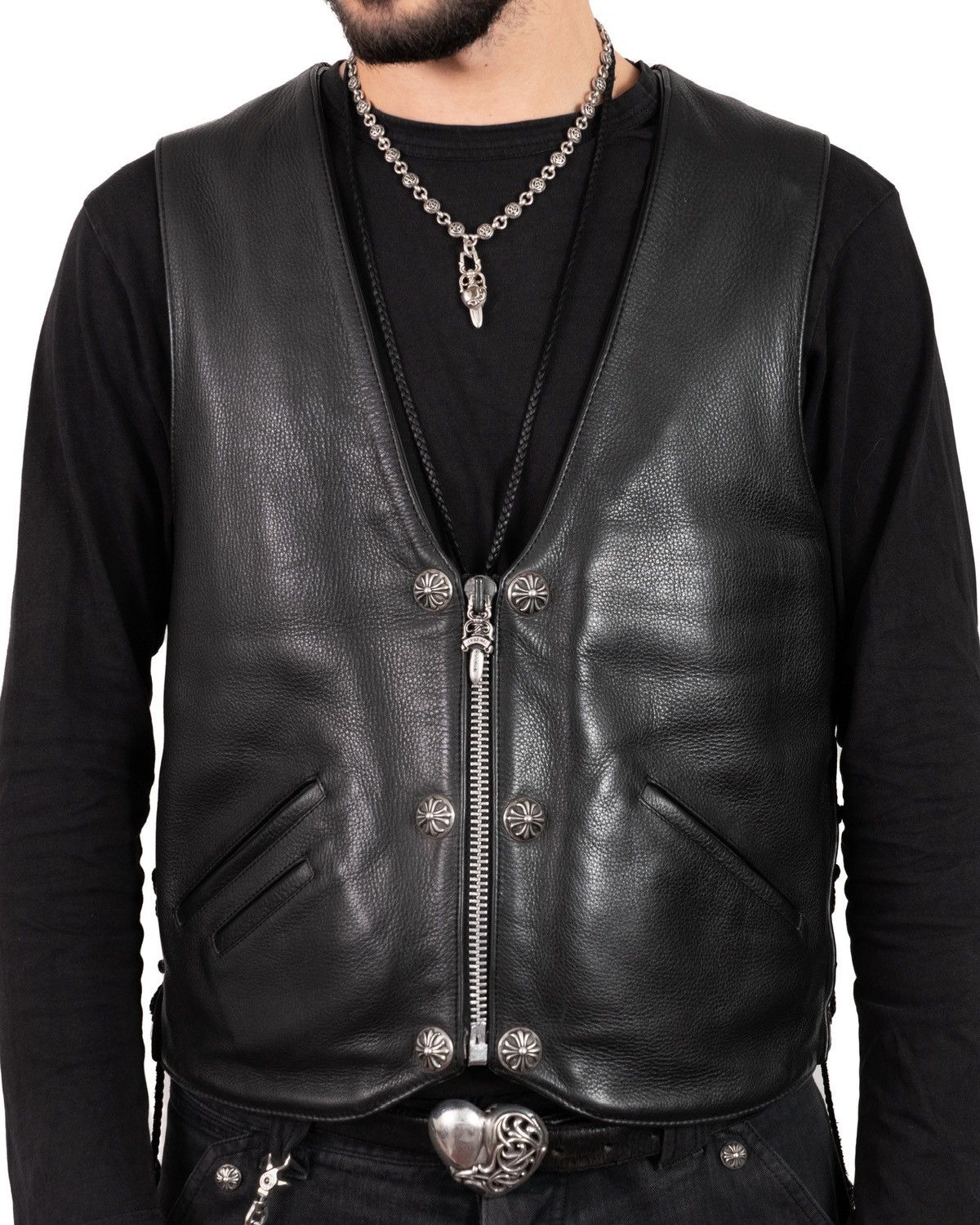 Chrome Hearts *RARE* Chrome Hearts 6 Buttons Cross Leather Vest Vintage Size US L / EU 52-54 / 3 - 2 Thumbnail