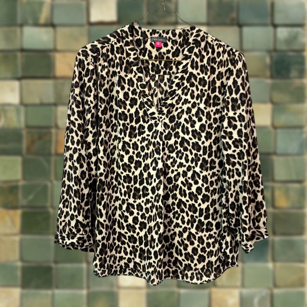 Vince Camuto Vince Camuto Leopard Blouse Shirt Top 2XL Womens Flutter Sleeve V-Neck Leopard Pattern Multicolor Casual Party/Cocktail 2XL Plus Size Size XXL / US 16-18 / IT 52-54 - 1 Thumbnail