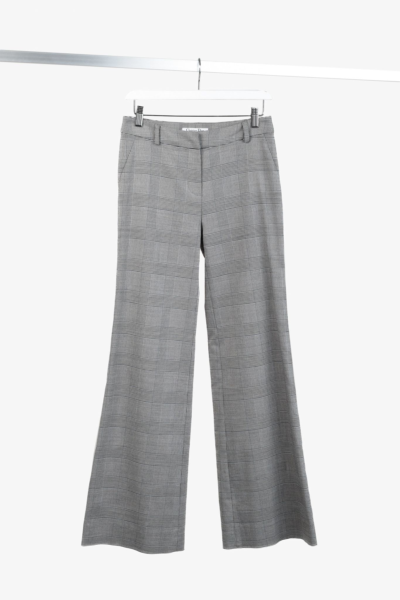Dior Christian Dior Grey Plaid Flared Trousers Size 26" / US 2 / IT 38 - 1 Thumbnail