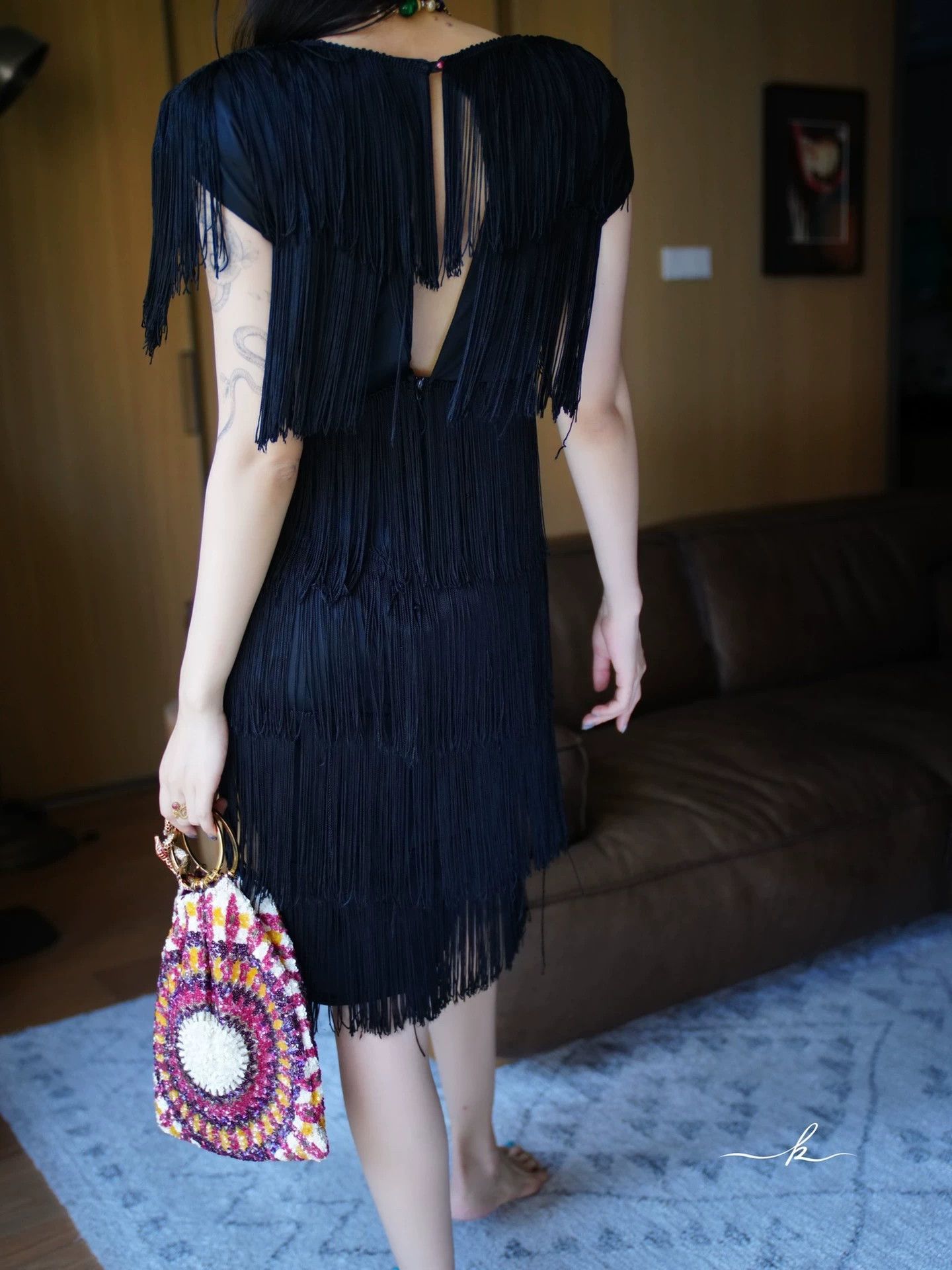 Vintage Vintage USA Black Flapper Tassel Dress S/M Size S / US 4 / IT 40 - 3 Thumbnail