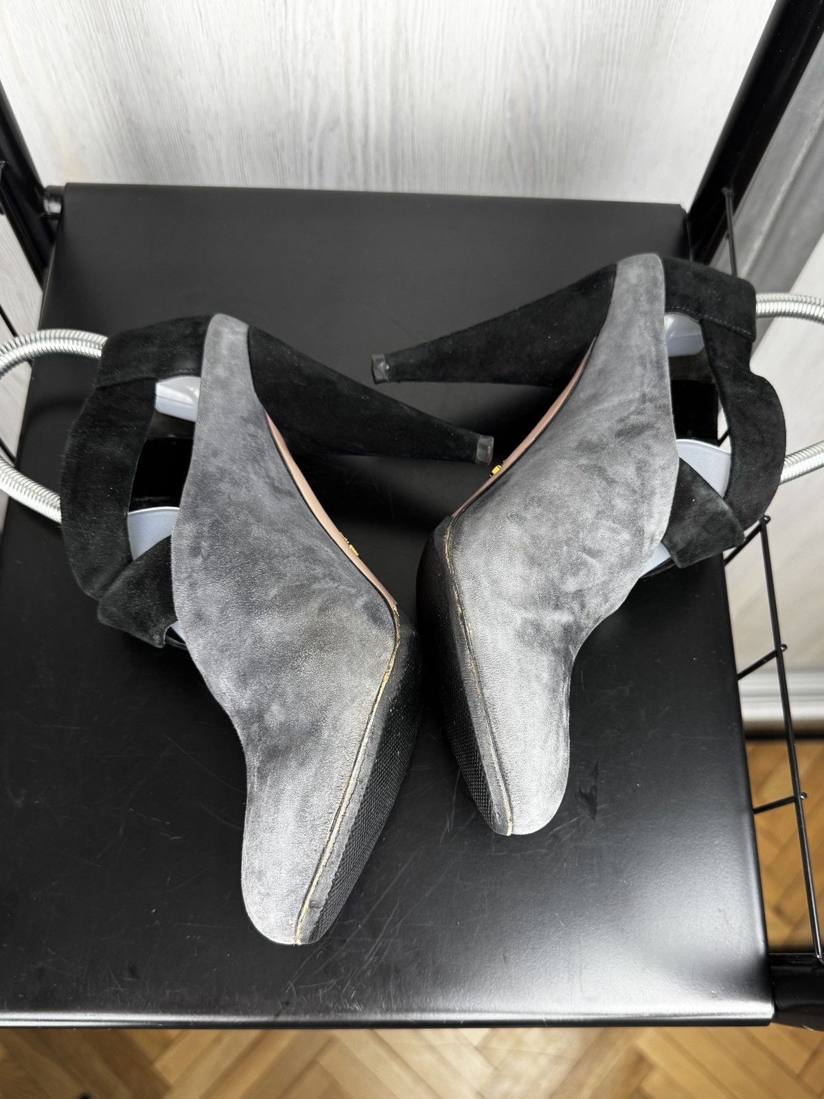 Prada Prada Gray Black Suede Ankle Cone Heels Size 36.5 EU 6.5 US Size US 6.5 / IT 36.5 - 14 Thumbnail
