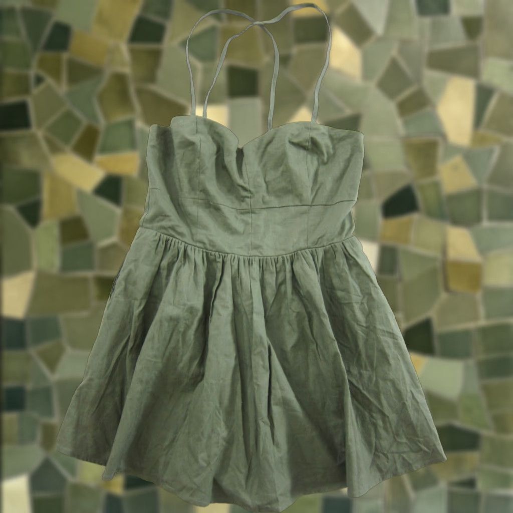 Lulus Lulus Jumpsuit Shortss Linen Cotton Army Green Criss Cross Tie Pocket NWT Large Green Pockets One-Piece Women Regular Sleeveless Wide-Leg Size 36" / US 14 / IT 50 - 1 Thumbnail