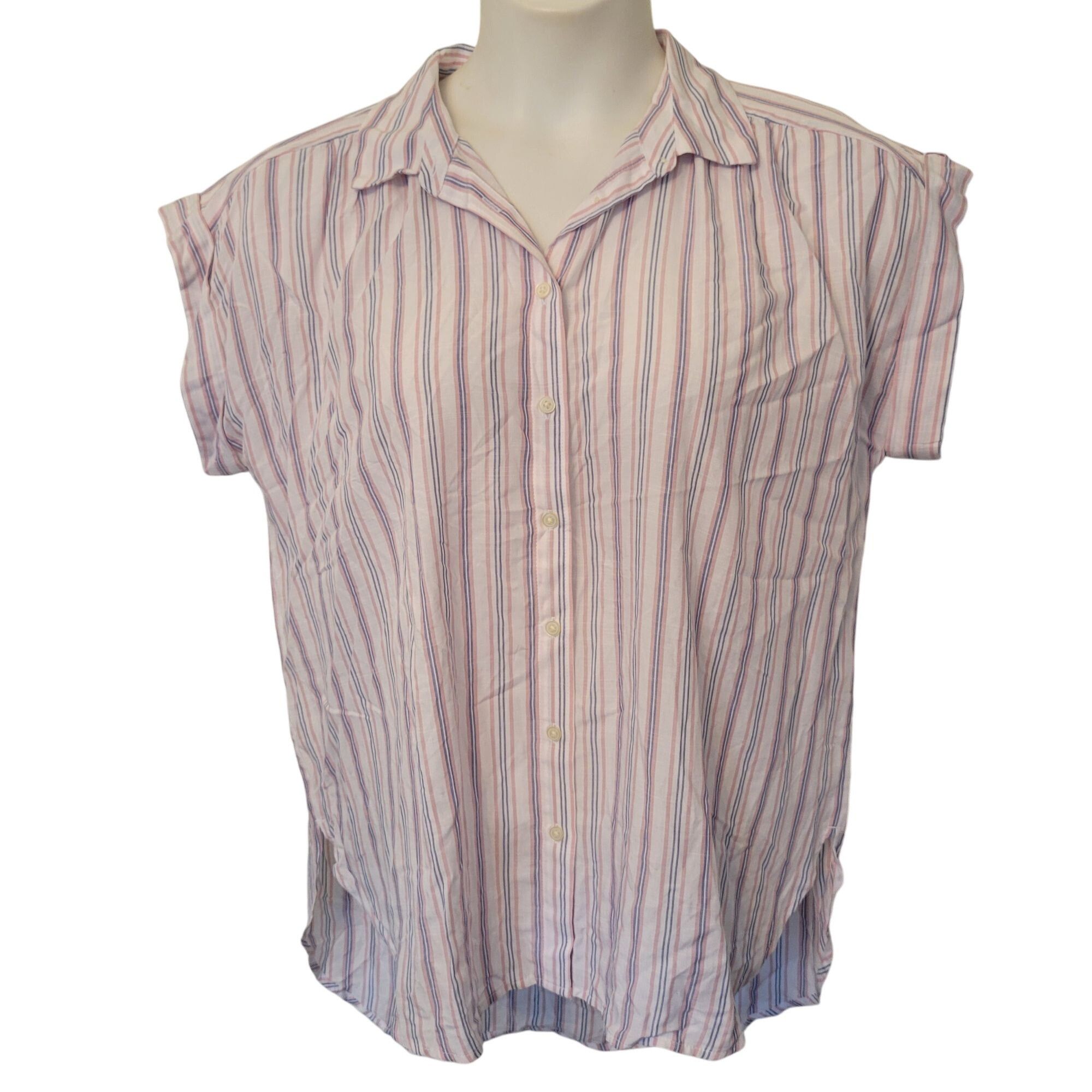 Loft Loft Striped Button Front Oversized Tunic Blouse M Rayon Pin Size M / US 6-8 / IT 42-44 - 1 Thumbnail