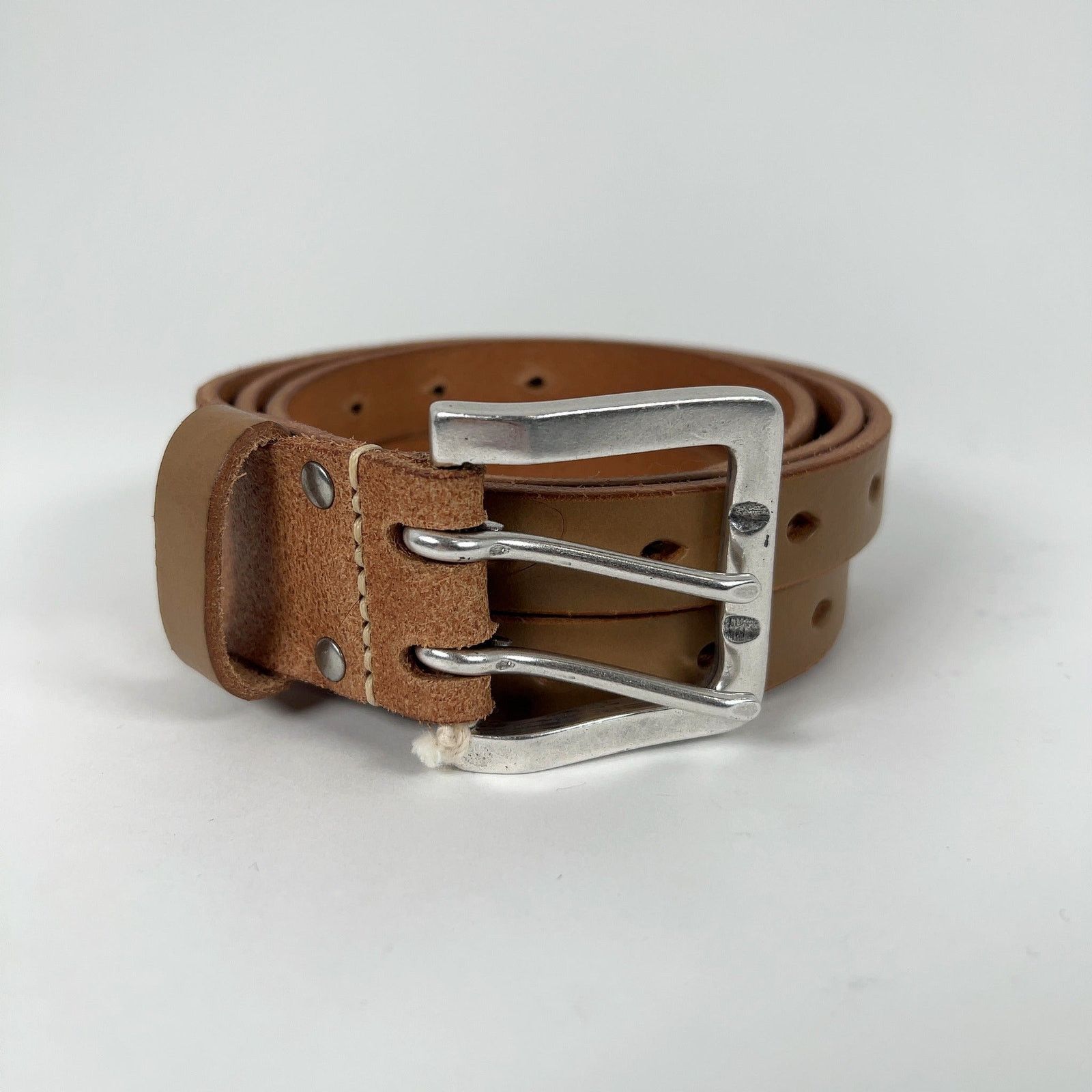 小物 our legacy Double Tongue Belt 80 vintage Our Legacy - Studded Double Tongue Belt Flecking Black Leather