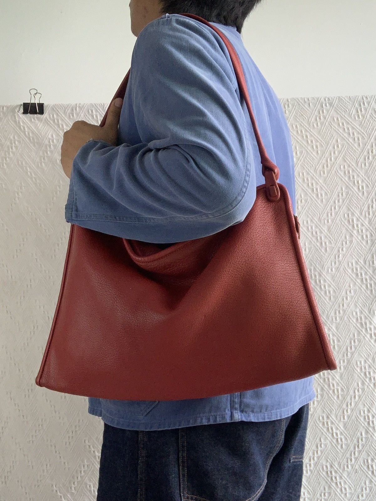 Japanese Brand Maat France Asymetrical Red Leather Shoulder Bag Size ONE SIZE - 2 Thumbnail