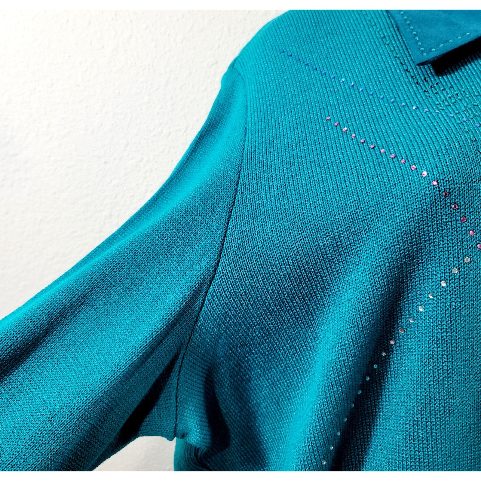 Other VTG Philippe Marques Teal Blue Rhinestone Sweater Top 16 Size XXL / US 16-18 / IT 52-54 - 6 Thumbnail
