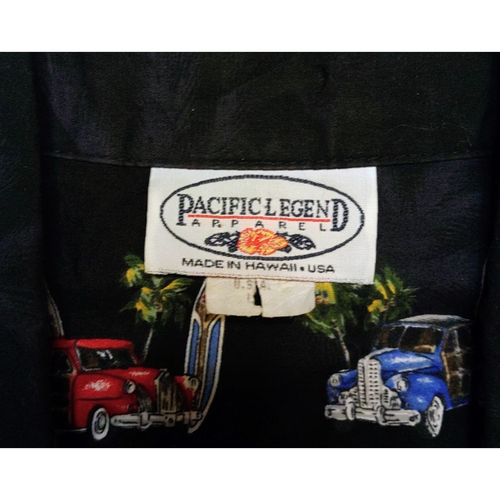 Vintage VINTAGE Pacific Legend Apparel, Inc. Hawaiian Shirt Mens Large Black 100% Cotton Woodie Cars Surfboard Beach Aloha 90s Size US L / EU 52-54 / 3 - 7 Thumbnail