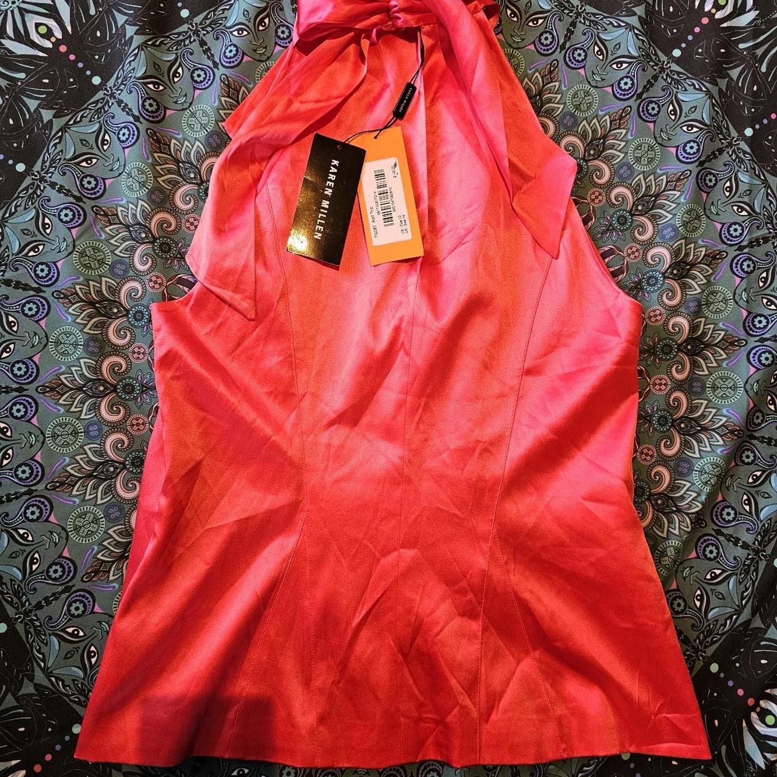 Designer Karen Millen Hot Pink Silk Blouse Size L / US 10 / IT 46 - 4 Thumbnail