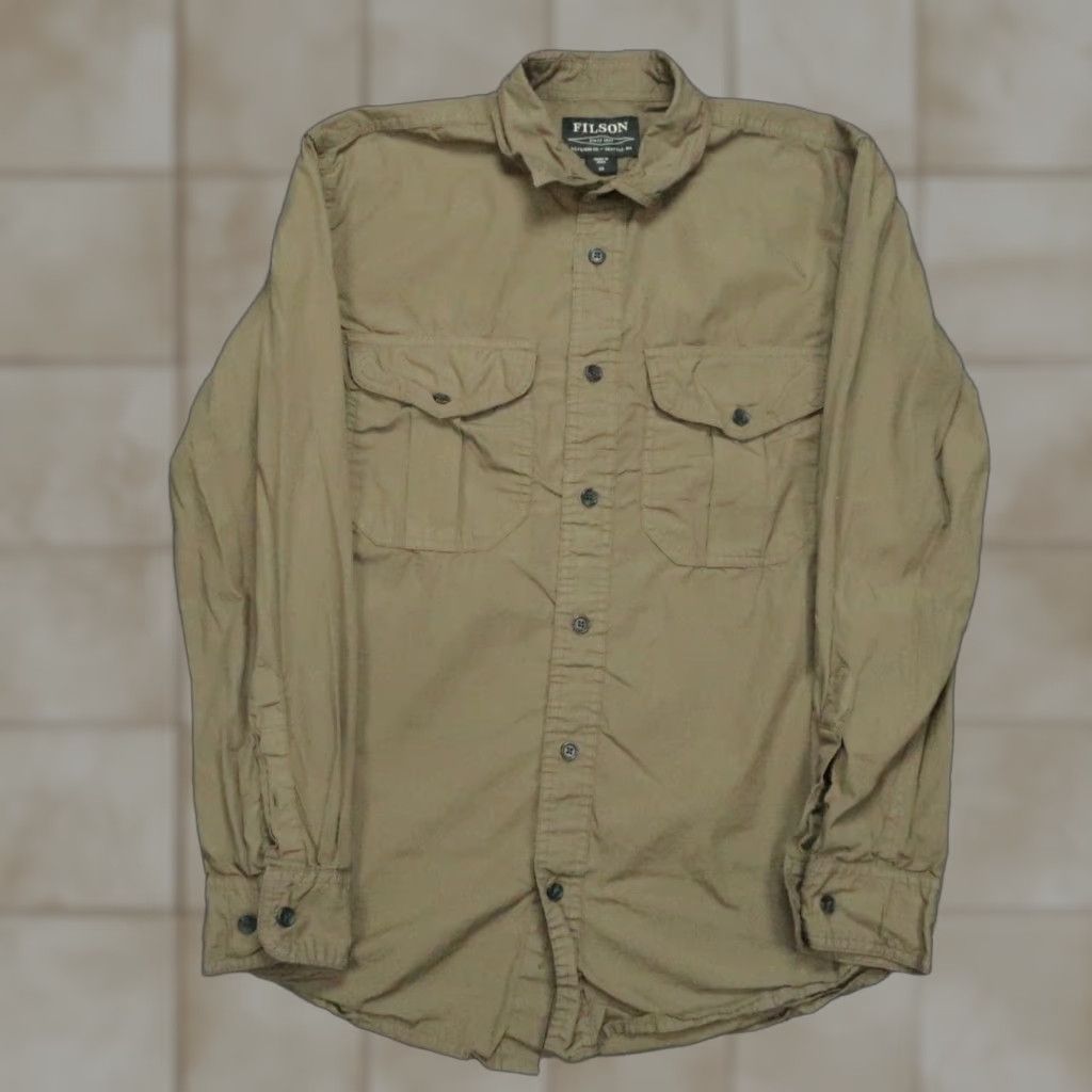 Filson Filson Shirt Men XS Green Dusty Olive Washed Feather Cloth Long Sleeve Button-Up Pockets Lightweight Casual Travel Workwear Size US XS / EU 42 / 0 - 1 Thumbnail