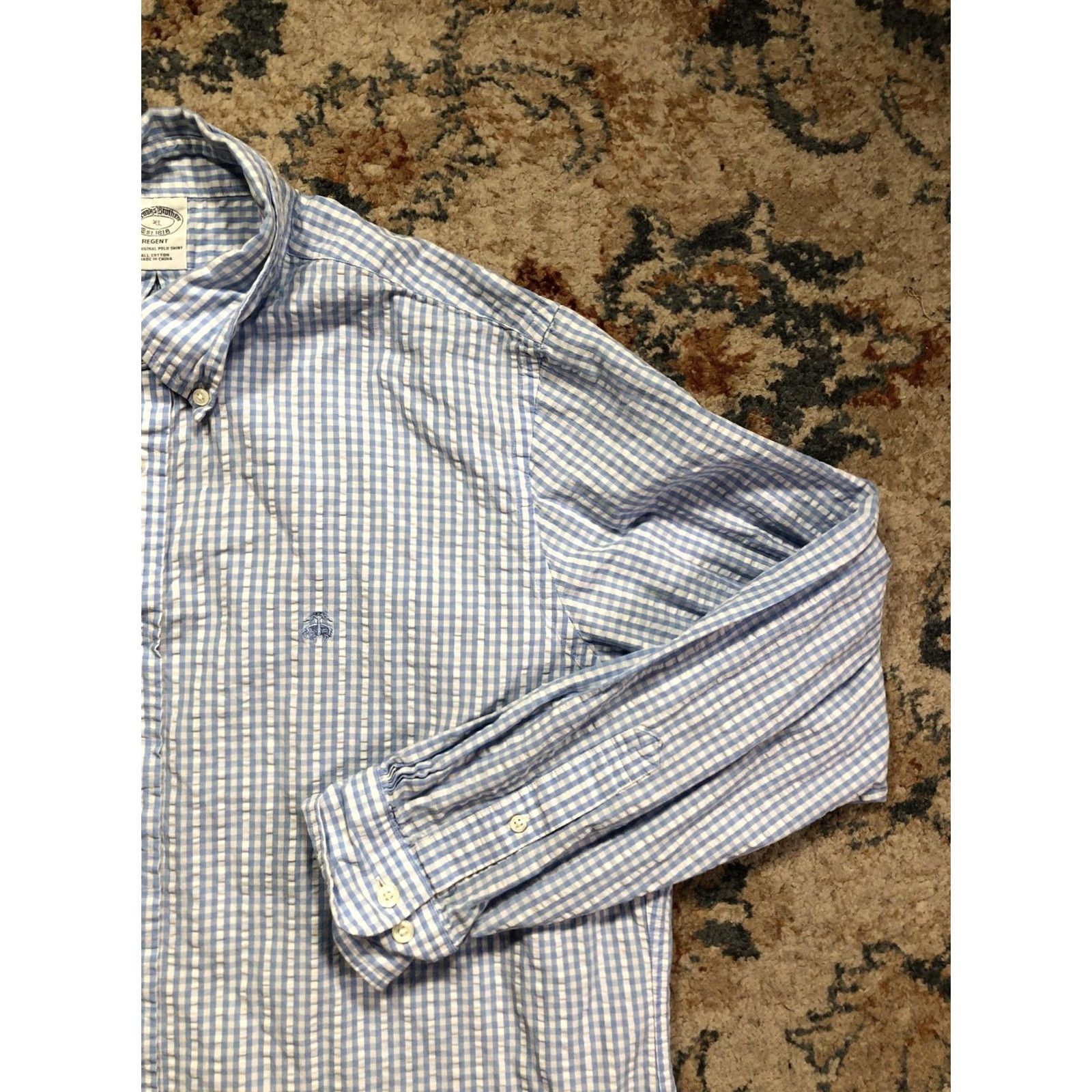 Brooks Brothers Brooks Brothers Shirt Mens Medium Blue Check Regent Long Sleeve Button Down Size US M / EU 48-50 / 2 - 4 Thumbnail
