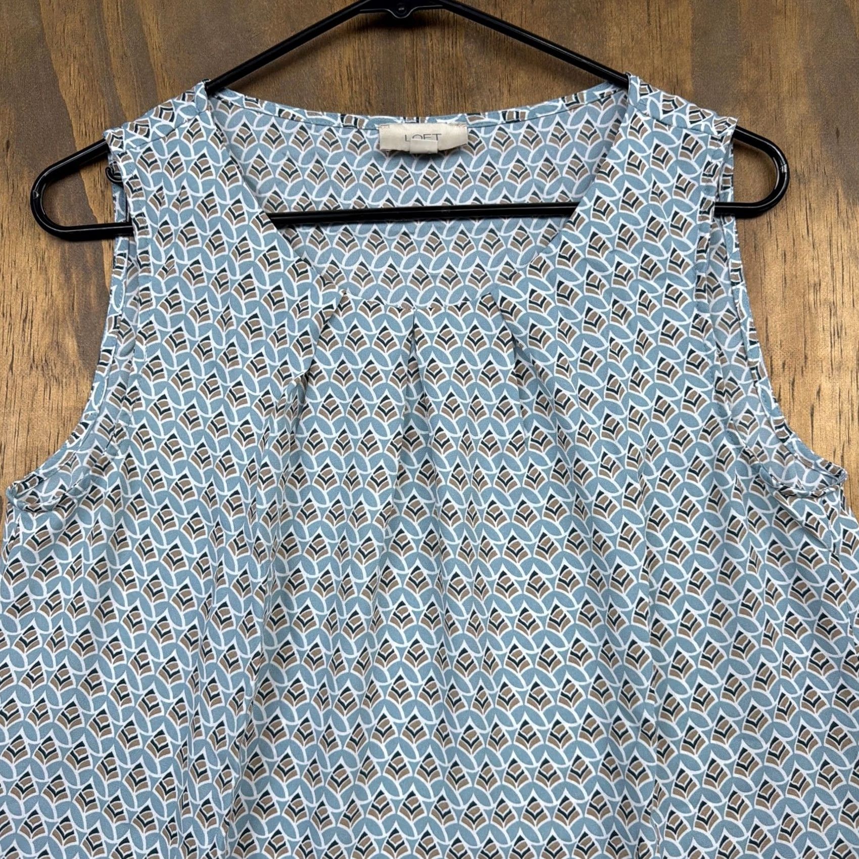 Loft VINTAGE LOFT Outlet Womens Blouse Blue Brown Geometric Pleated Scoop Neck Sleeveless M Size M / US 6-8 / IT 42-44 - 2 Thumbnail