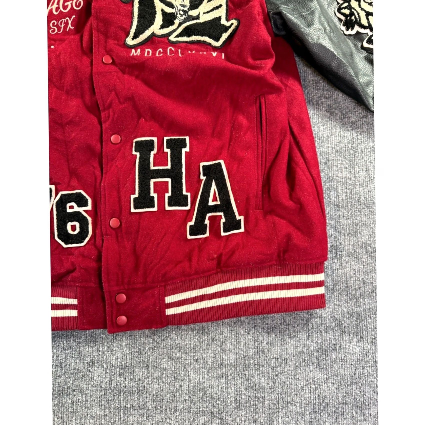 LONE WOLF VINTAGE Heritage America Varsity Jacket Mens 3XL Burgundy Patchwork Letterman Size US XXL / EU 58 / 5 - 7 Thumbnail