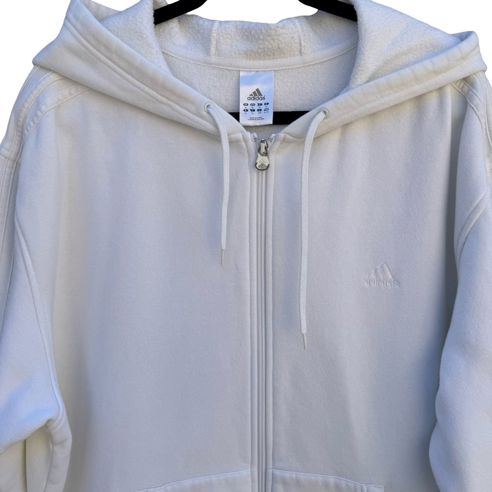 Adidas Adidas Mens XL Full Zip Hoodie White Fleece Lined 3-Stripe E Size US XL / EU 56 / 4 - 3 Thumbnail