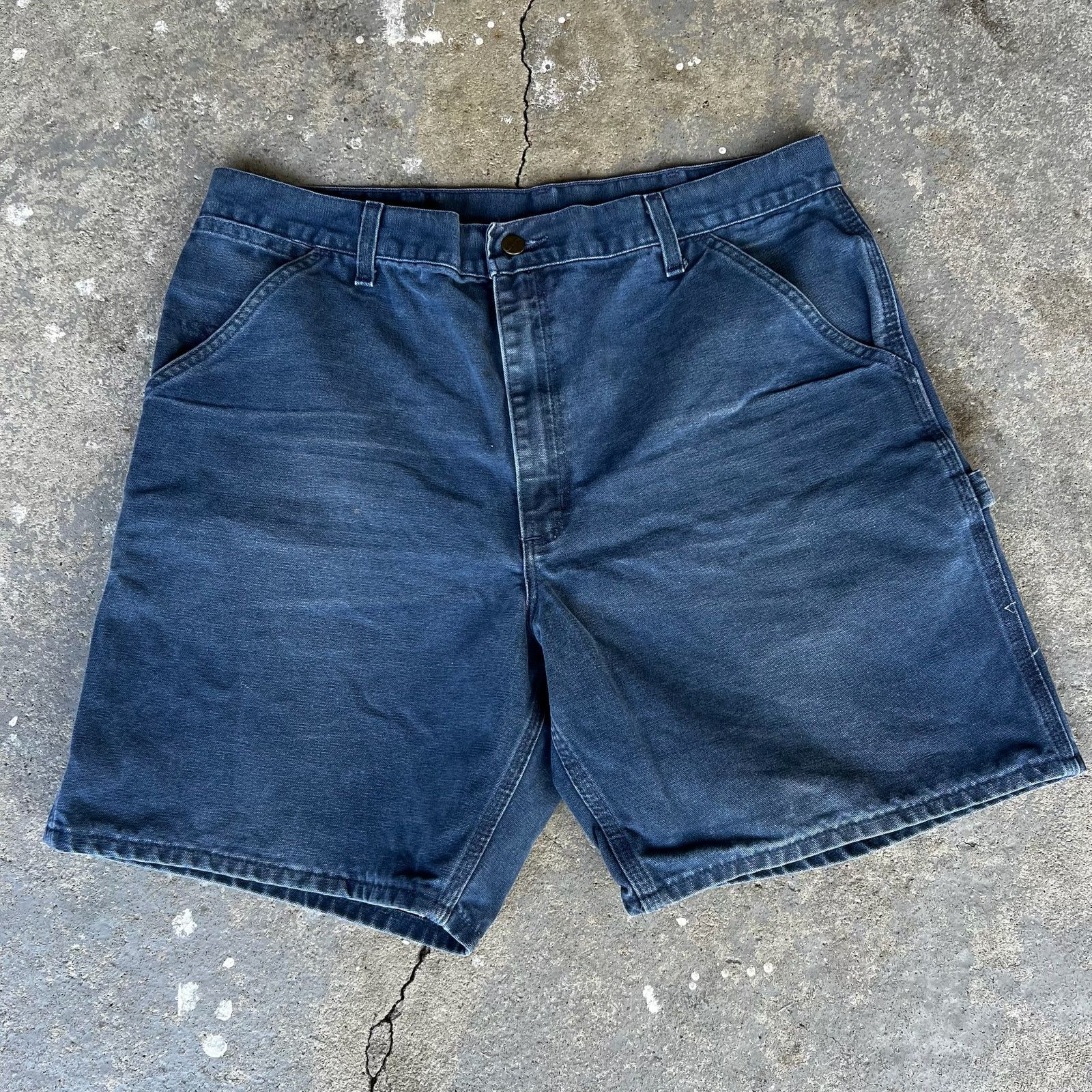 Carhartt × Vintage Carhartt B24 BLU blue work wear carpenter shorts Size US 37 - 3 Thumbnail