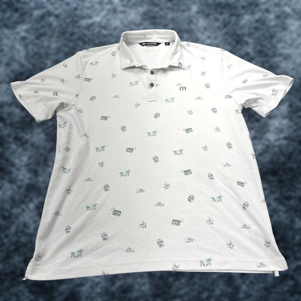 TravisMathew Travis Mathew Polo Shirt Mens L White Golf Casual AOP Flower Hawaiian USA Logo Button Collar Short Sleeve Size US L / EU 52-54 / 3 - 1 Thumbnail