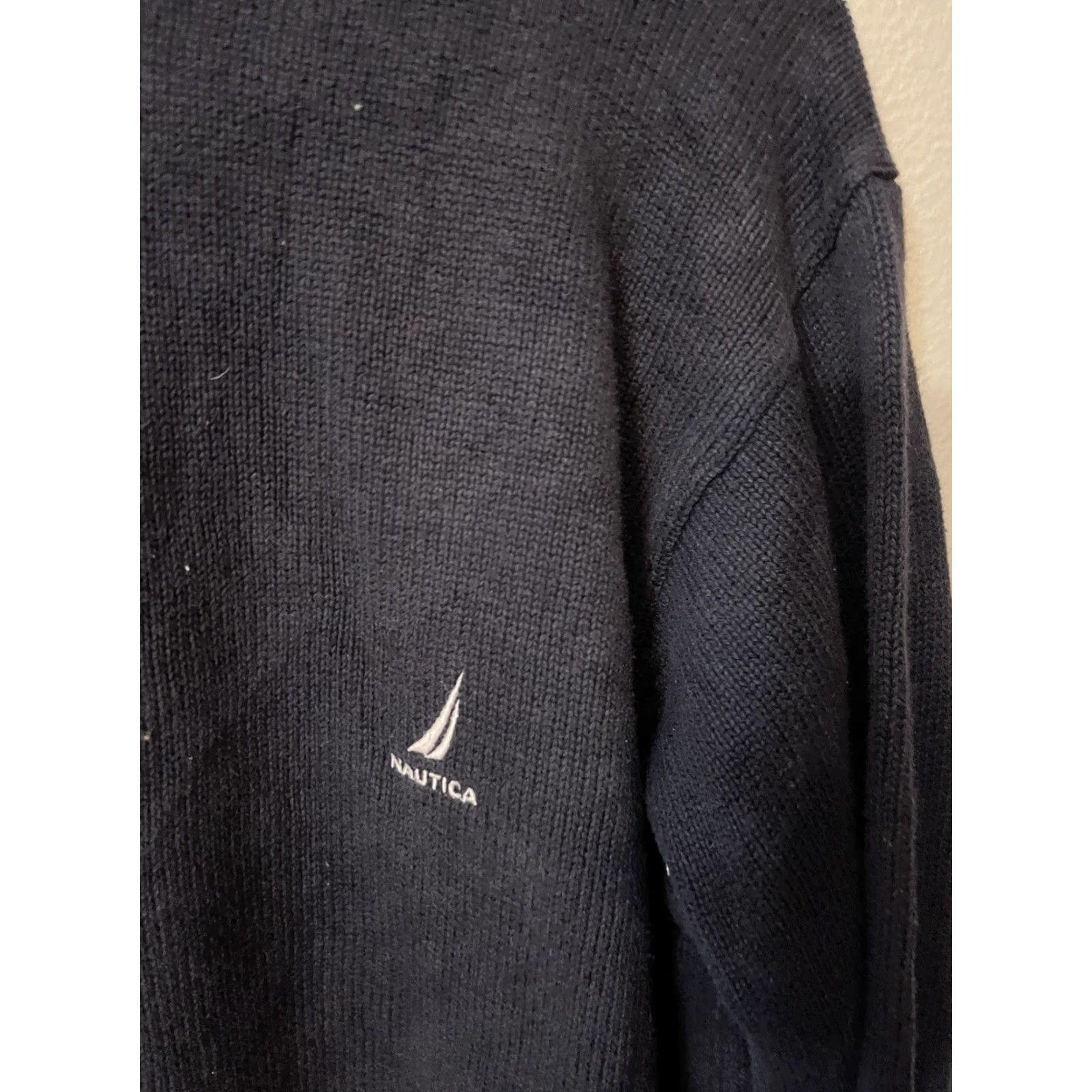 Nautica Nautica Mens Sweater Medium Navy Blue Long Sleeve Logo Crew Neck Cotton Pullover Knit All Seasons Casual Size US M / EU 48-50 / 2 - 2 Thumbnail
