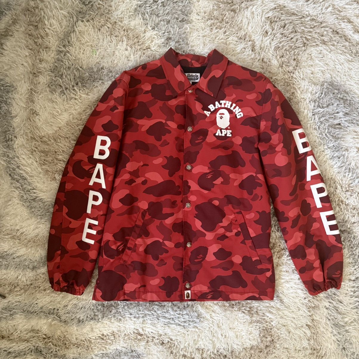 Bape Bape red camo college coach jacket Size US M / EU 48-50 / 2 - 2 Thumbnail