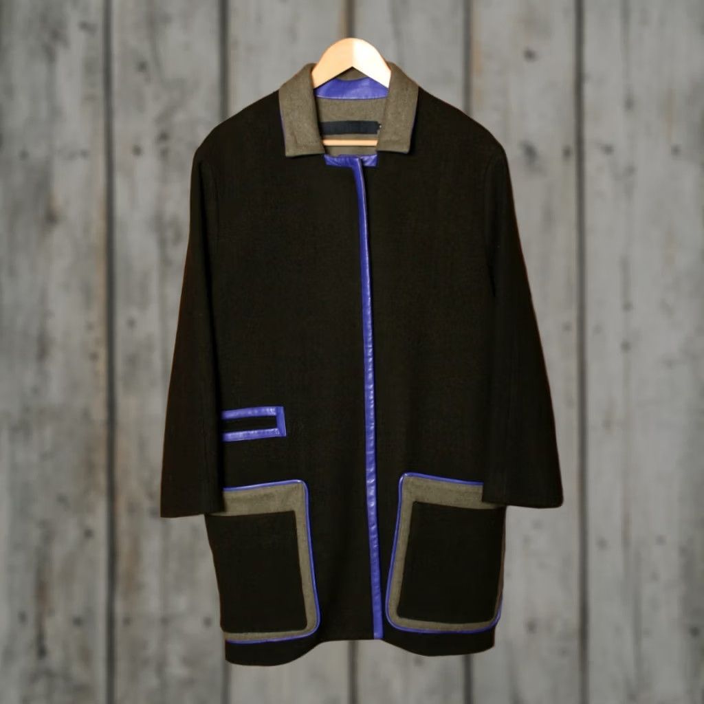 L.A.M.B. L.A.M.B. Coat Wool Dark Green Ultramarine Leather Trimmed Coat Sz. 8 Women Overcoat Mid-Length 33.5" XS? Size M / US 6-8 / IT 42-44 - 1 Thumbnail