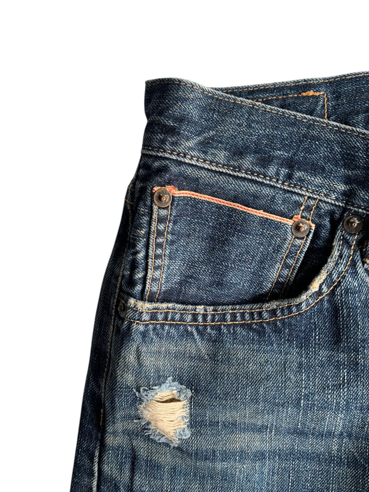 Edwin VINTAGE EDWIN 505 SELVEDGE RUSTY SHORT DISTRESSED DENIM Size US 33 - 17 Thumbnail