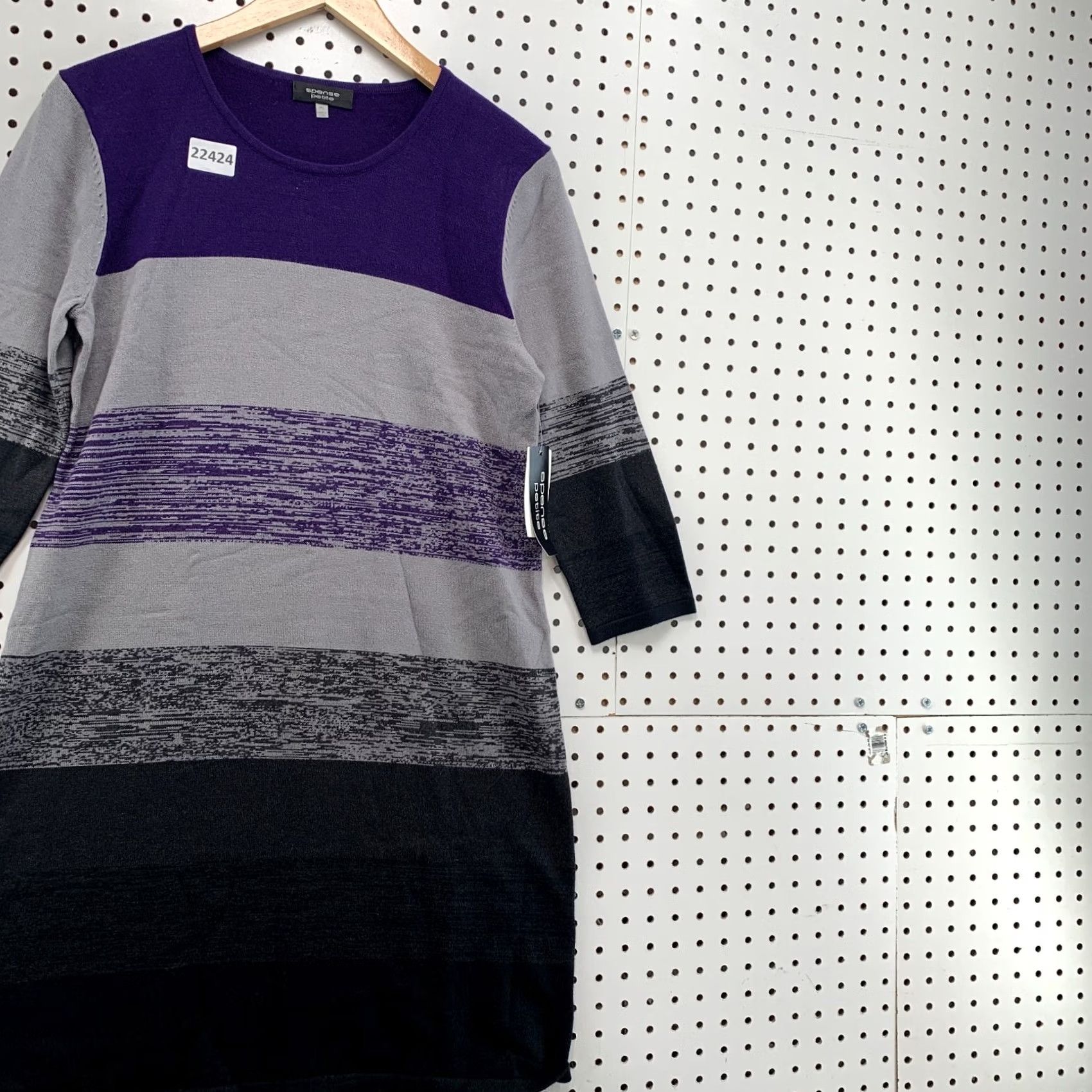 Vintage Spense Sweater Dress Purple Black Striped Womens Petite Large PL Size L / US 10 / IT 46 - 4 Thumbnail